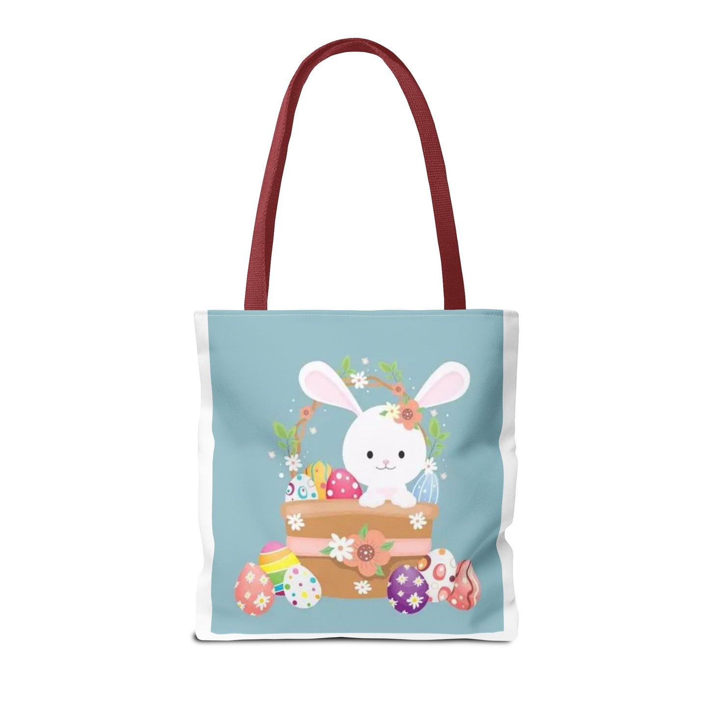 Easter Bunny Tote Bag — Cute Floral Bunny with Painted Eggs All-Over Print