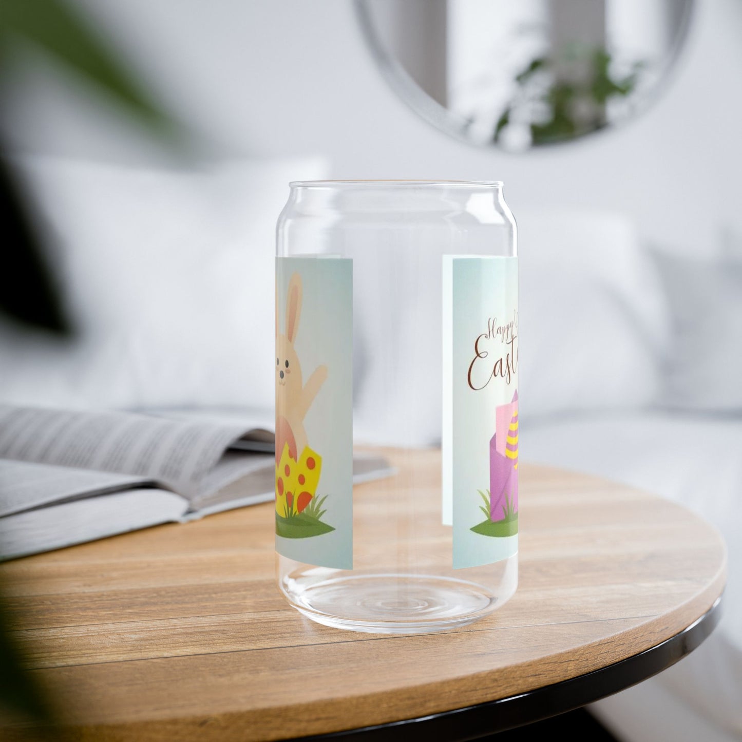 Easter Bunny 16oz Sipper Glass — Cute Spring Bunny & Eggs Travel Cup