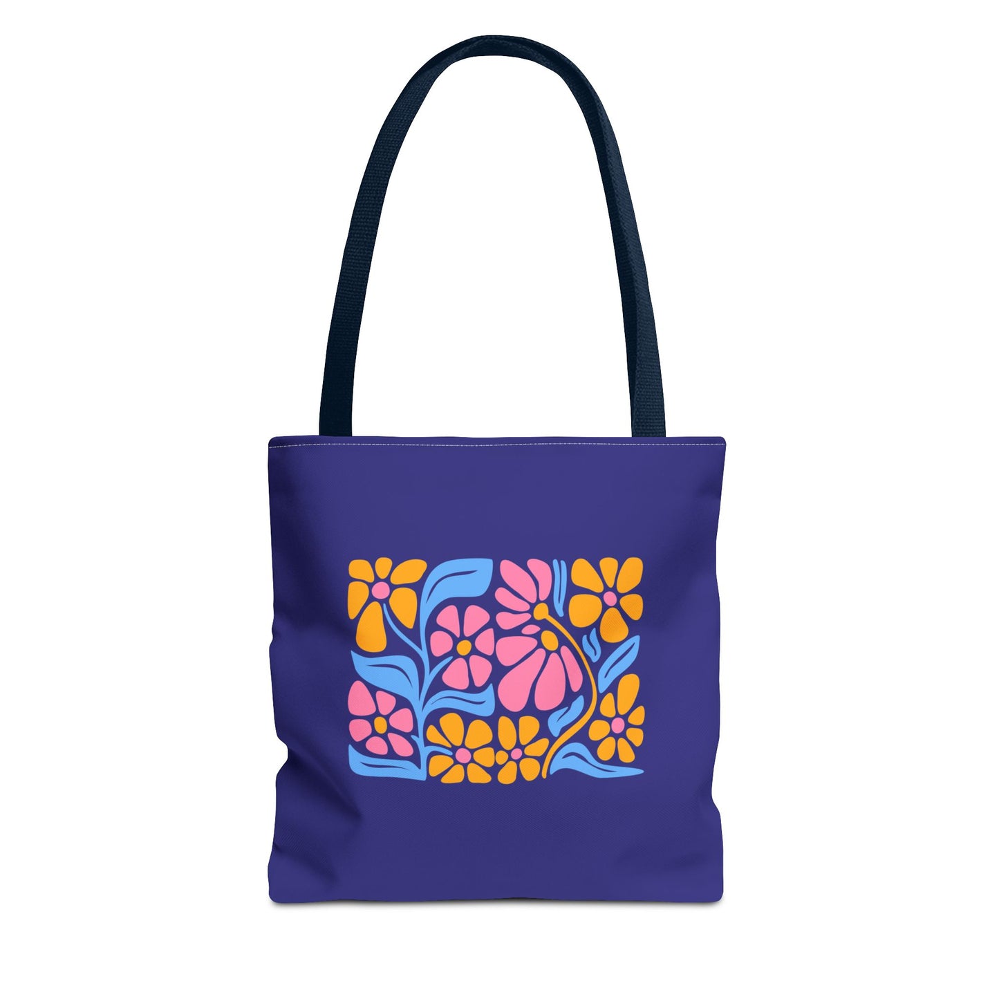Floral Pop Tote Bag — Bright Retro Flower Pattern on Purple