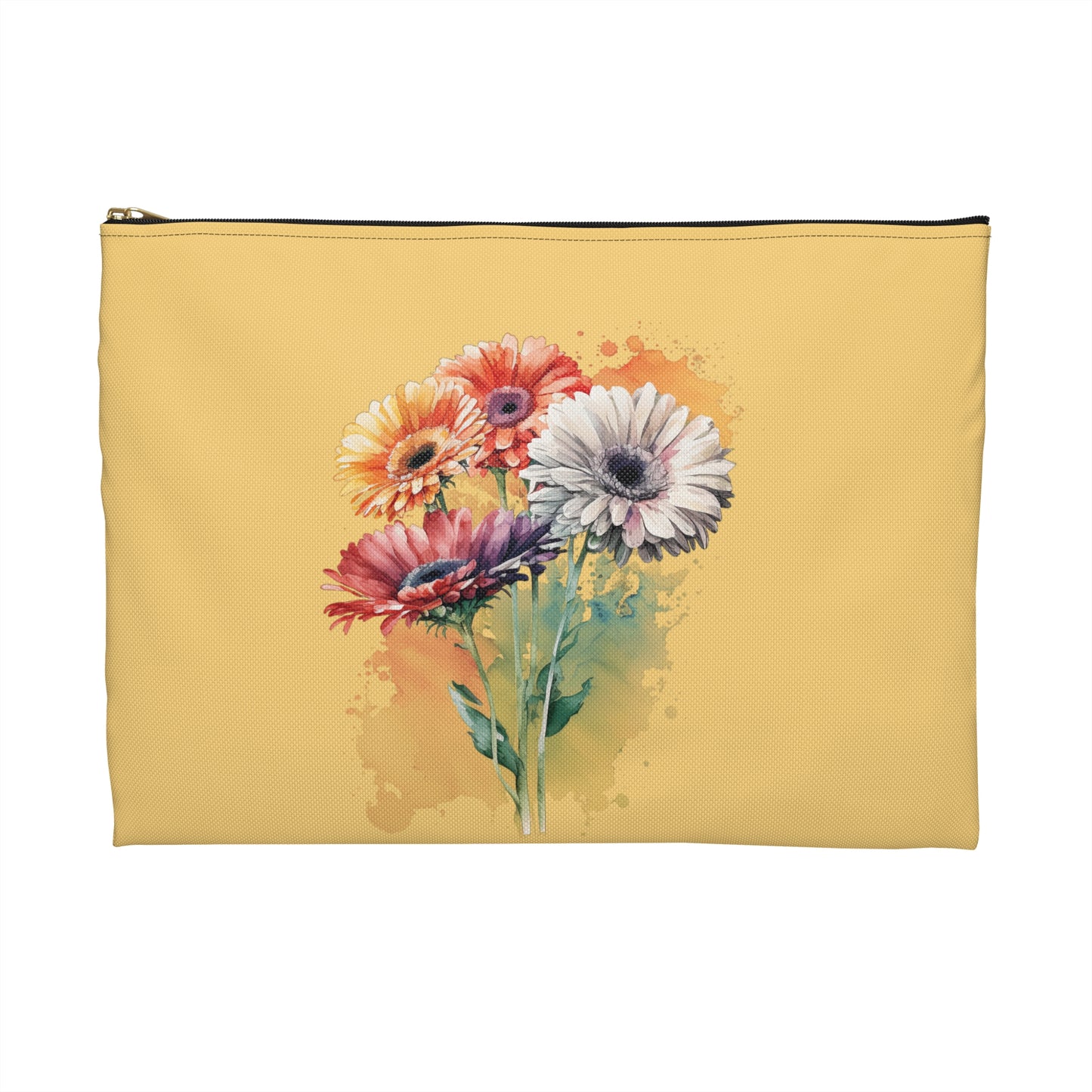 Floral Gerbera Accessory Pouch – Watercolor Bouquet Zipper Bag