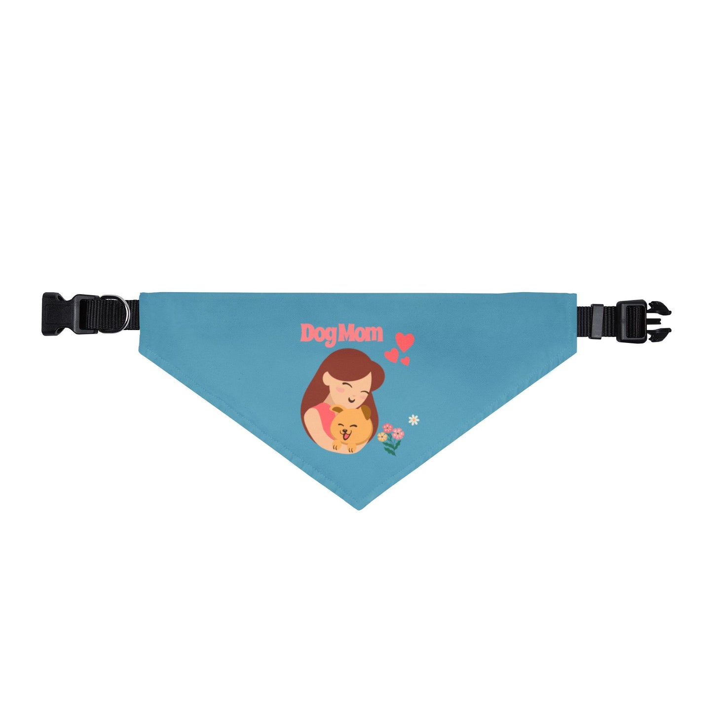 Clip-on Pet Bandana — 'Dog Mom' Cute Heart & Pup Graphic (Adjustable Collar Clip)