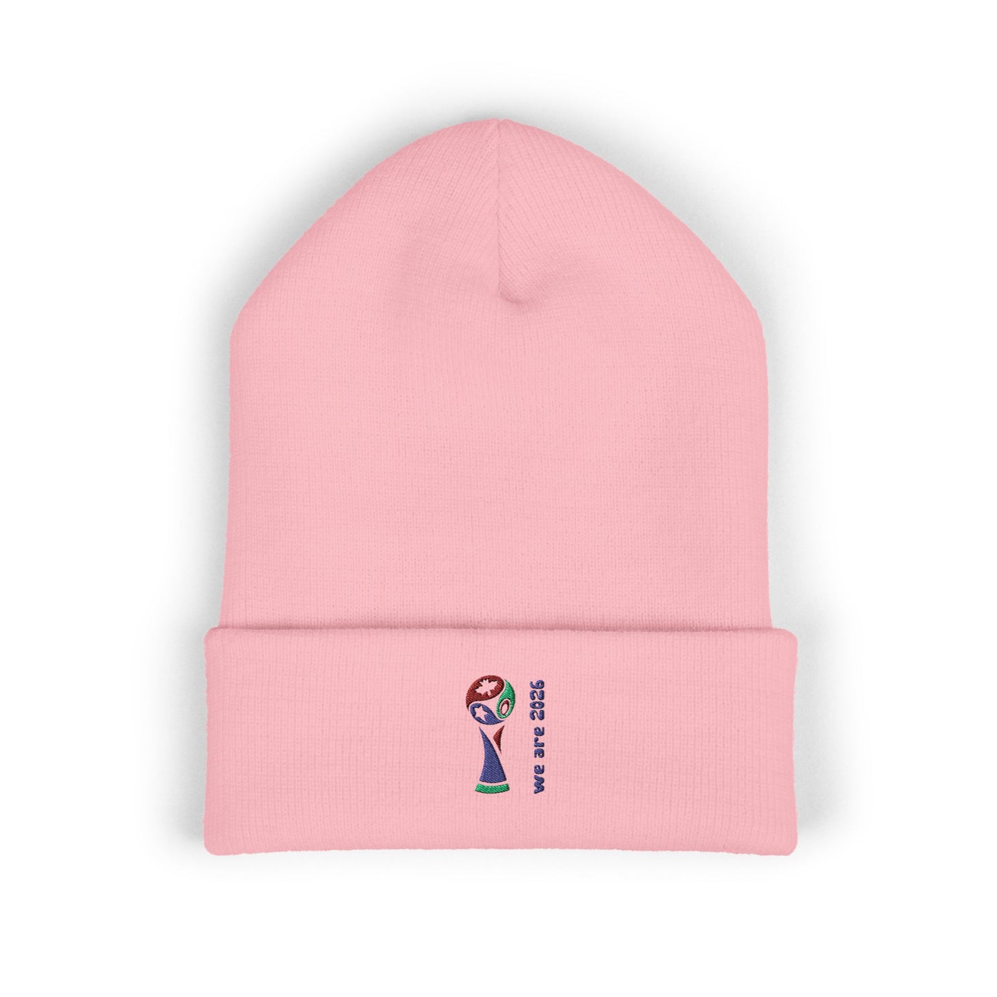 Embroidered 2026 World Cup Trophy Beanie — Soccer Fan Cuffed Knit Hat