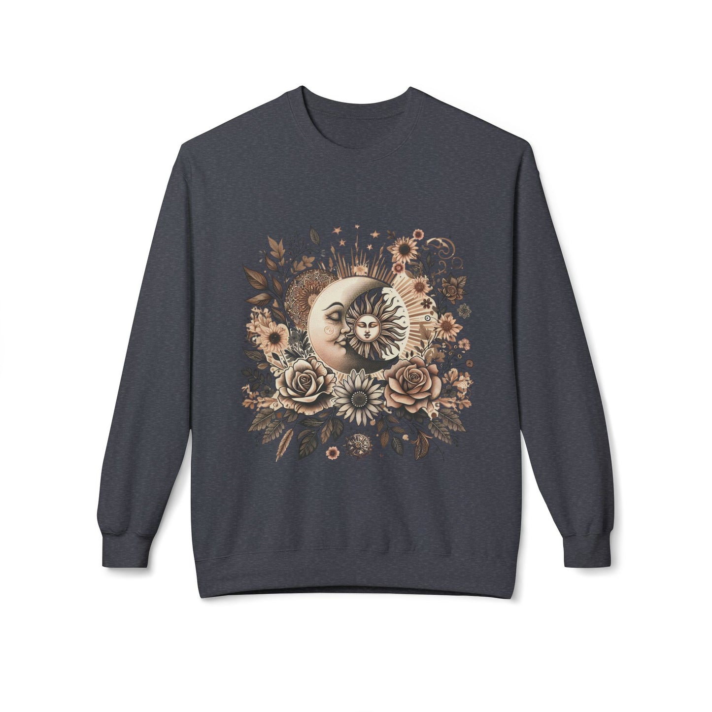 Celestial Sun & Moon Floral Crewneck Sweatshirt