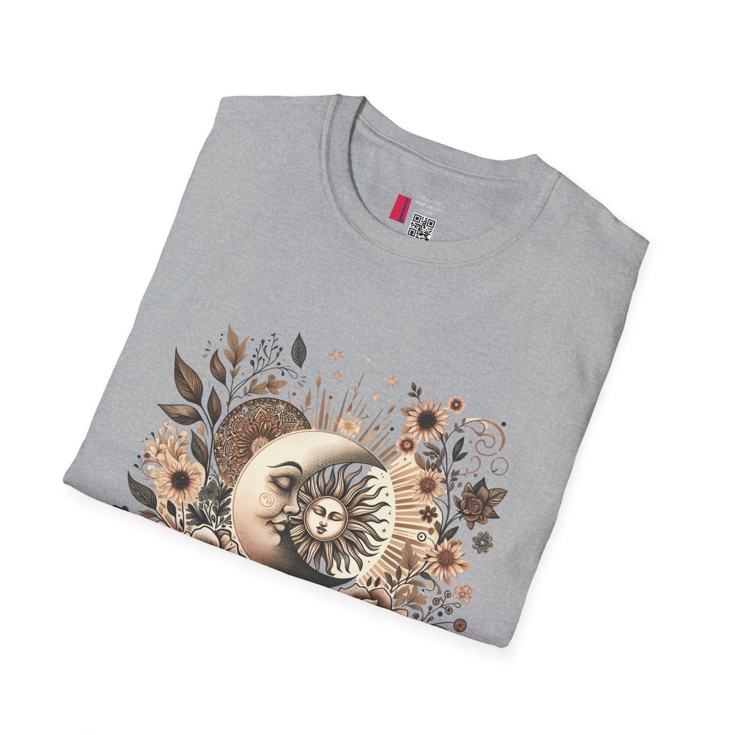 Celestial Sun & Moon Floral T-Shirt — Vintage Boho Astrology Tee