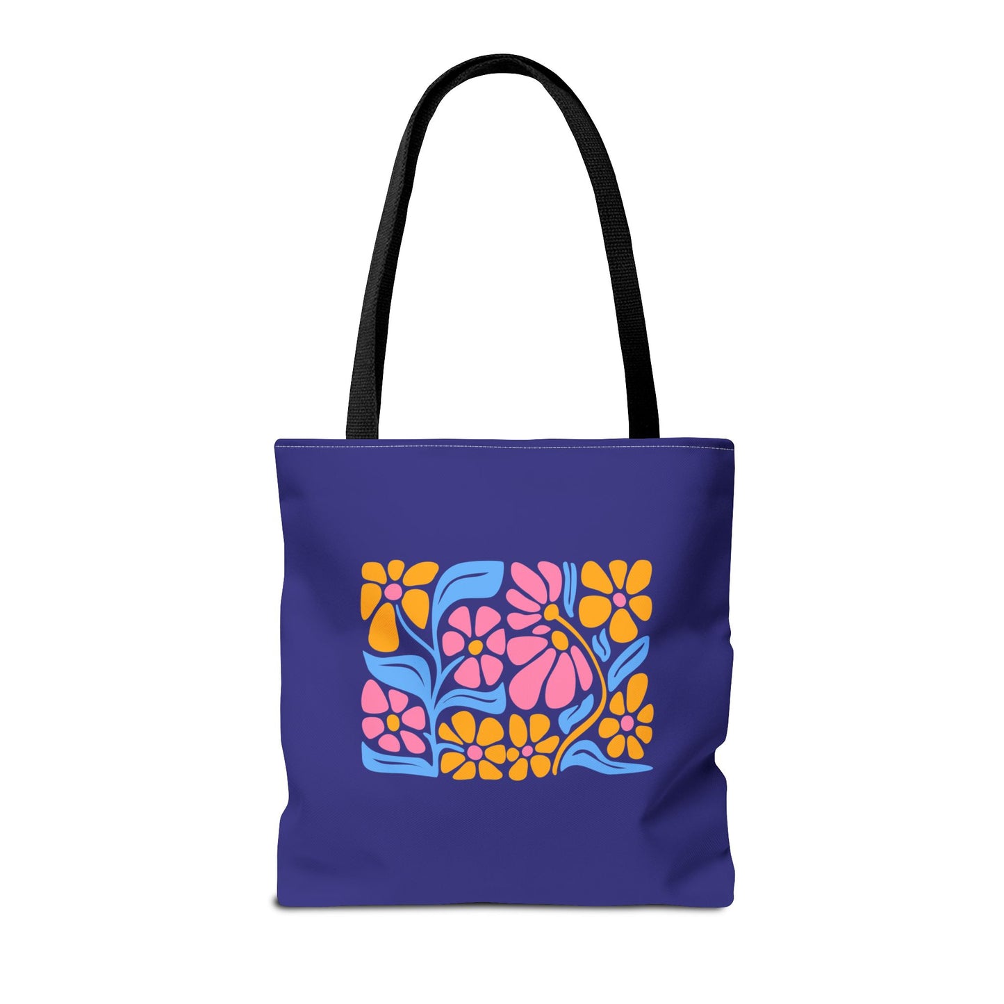 Floral Pop Tote Bag — Bright Retro Flower Pattern on Purple