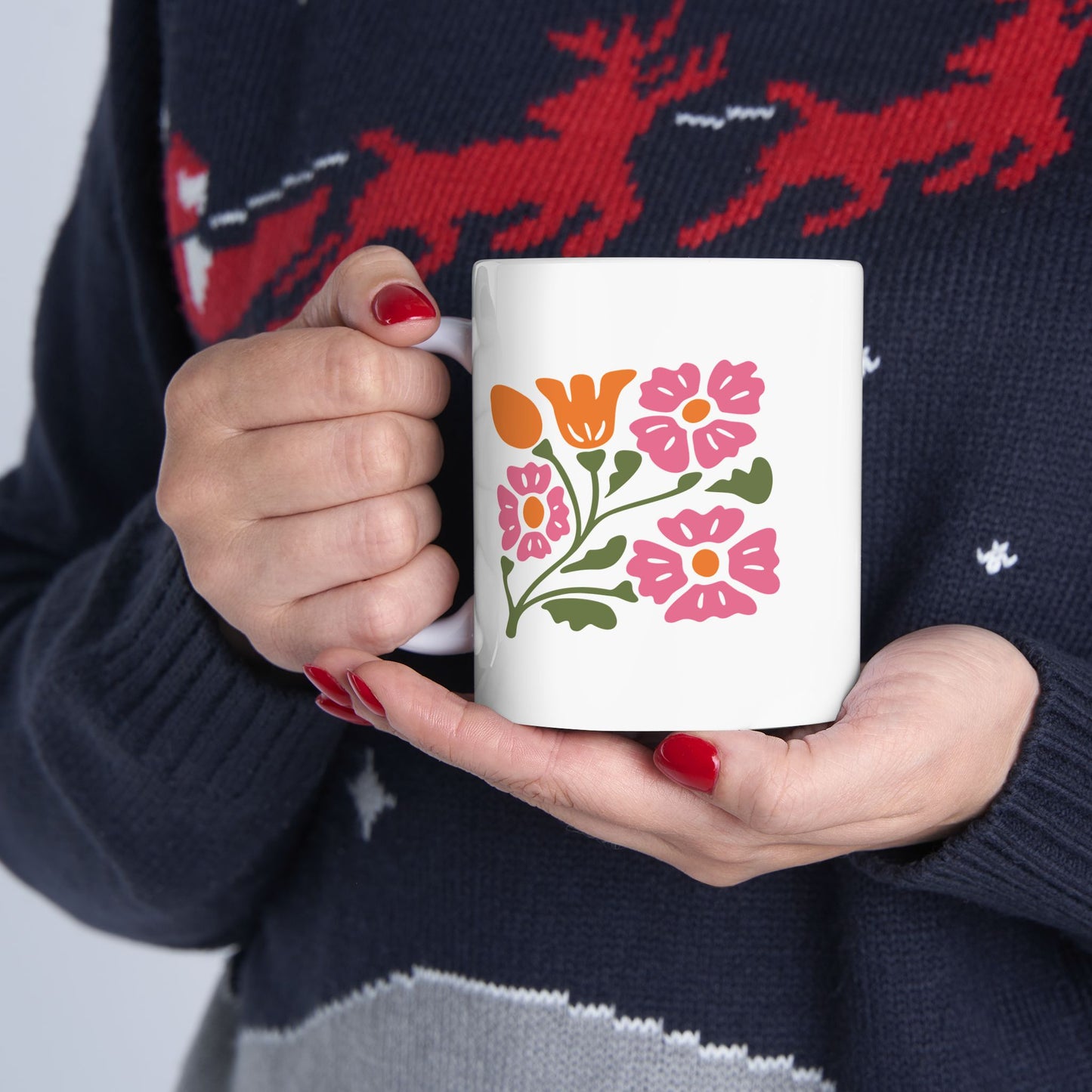 Floral Bouquet Ceramic Mug (11oz & 15oz) — Colorful Spring Flowers Coffee Cup