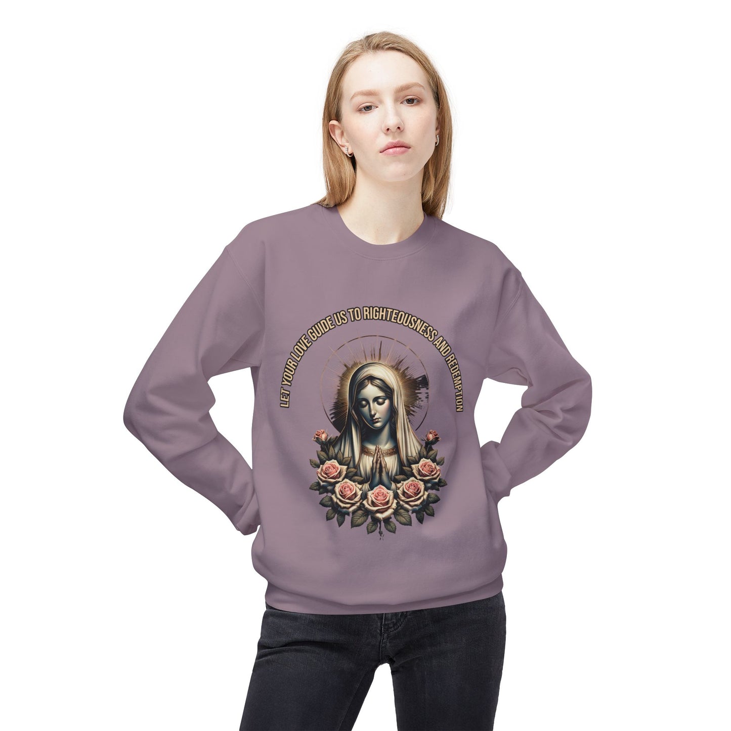 Virgin Mary Floral Sweatshirt — 'She Will Be Comfort For Those Who Mourn' Religious Crewneck