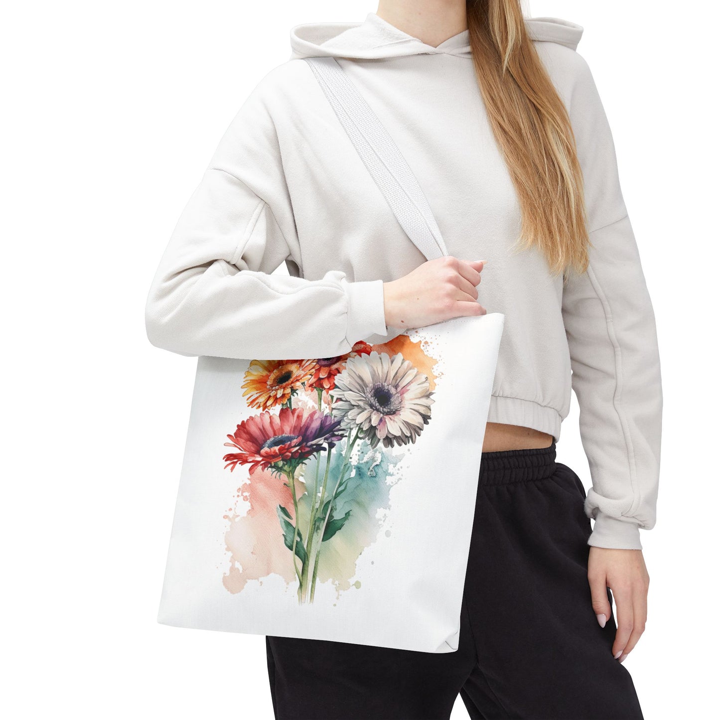 Floral Watercolor Tote Bag — Colorful Gerbera Bouquet All-Over Print