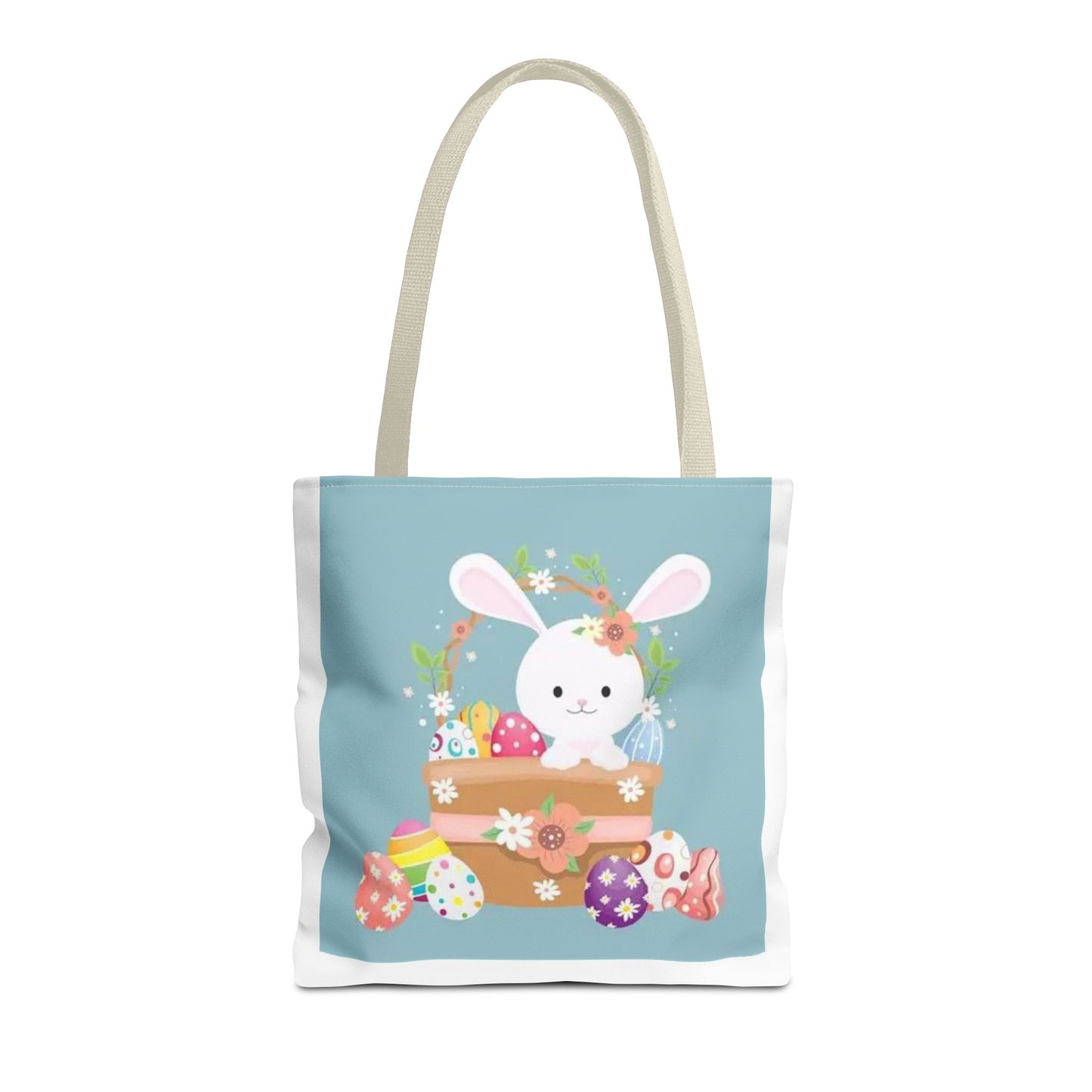 Easter Bunny Tote Bag — Cute Floral Bunny with Painted Eggs All-Over Print