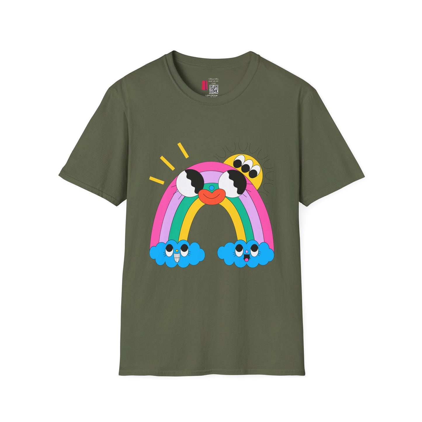 Kawaii Rainbow Smile T-Shirt — Cute Rainbow with Heart & Cloud Faces