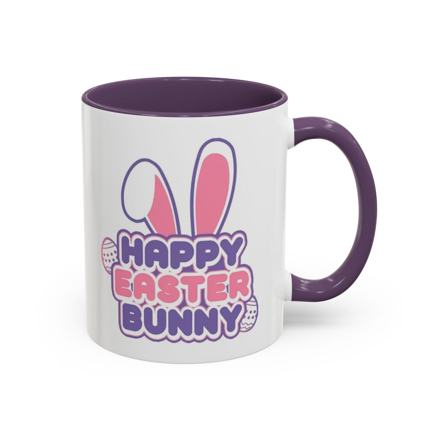 Happy Easter Bunny Accent Coffee Mug — Pink Interior 11/15oz, Cute Holiday Gift