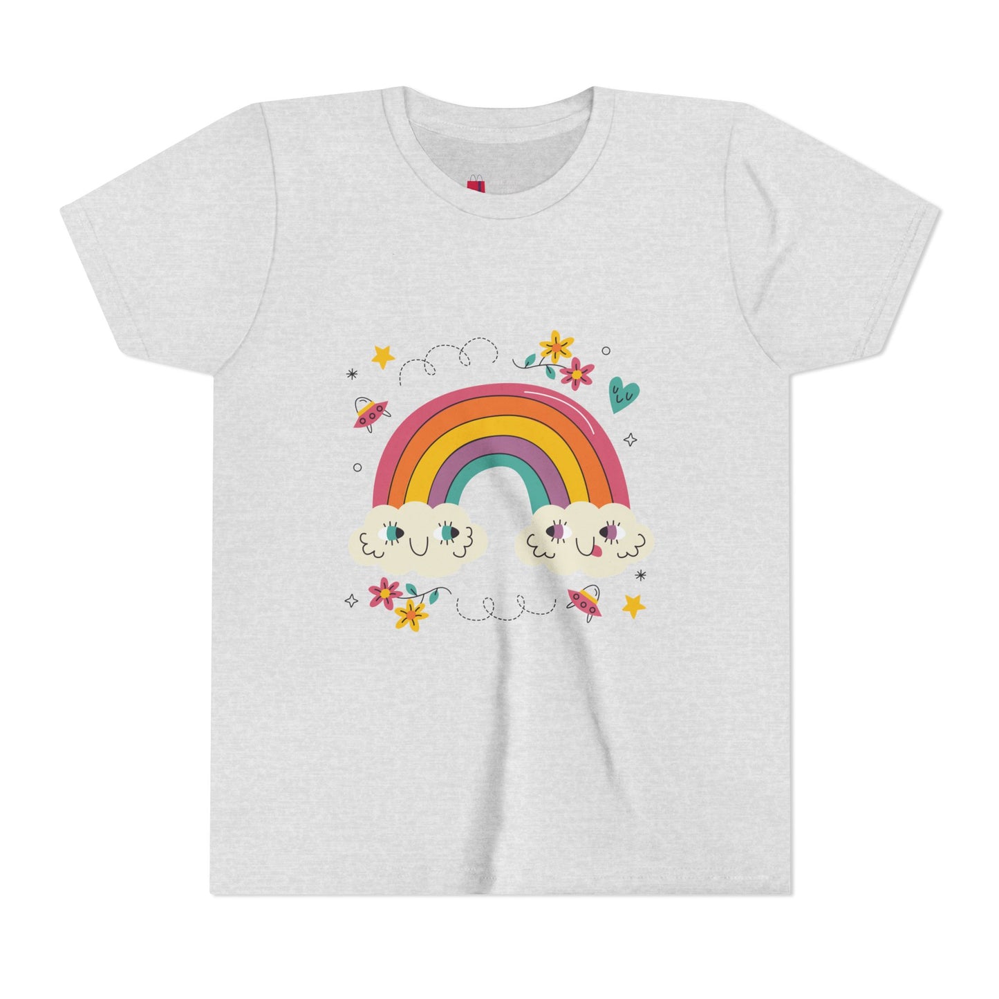 Youth Rainbow Tee — Cute Smiling Clouds & Rainbow Kids Shirt