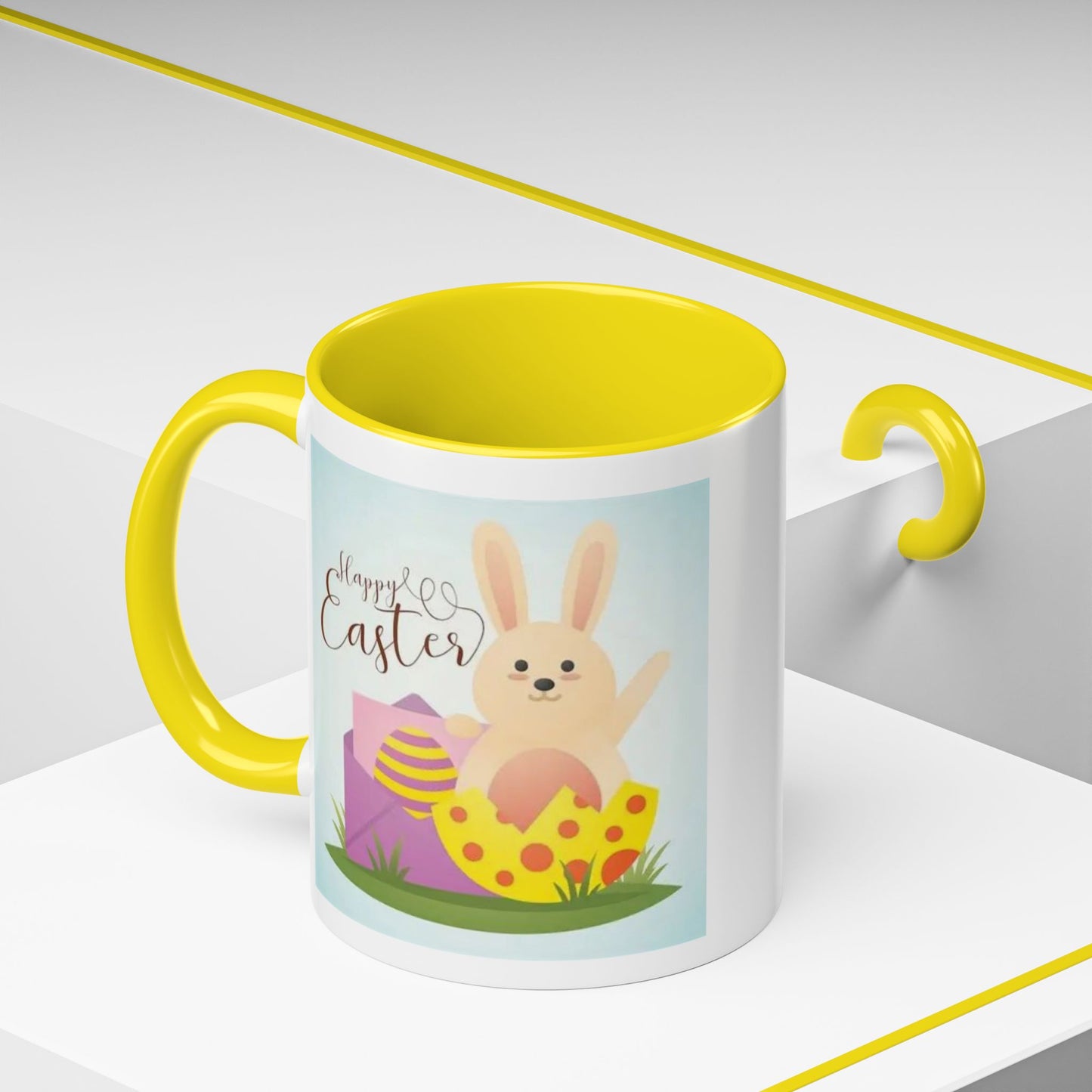 Easter Bunny Accent Coffee Mug – "Happy Easter" Spring Bunny & Egg Design (11/15oz)