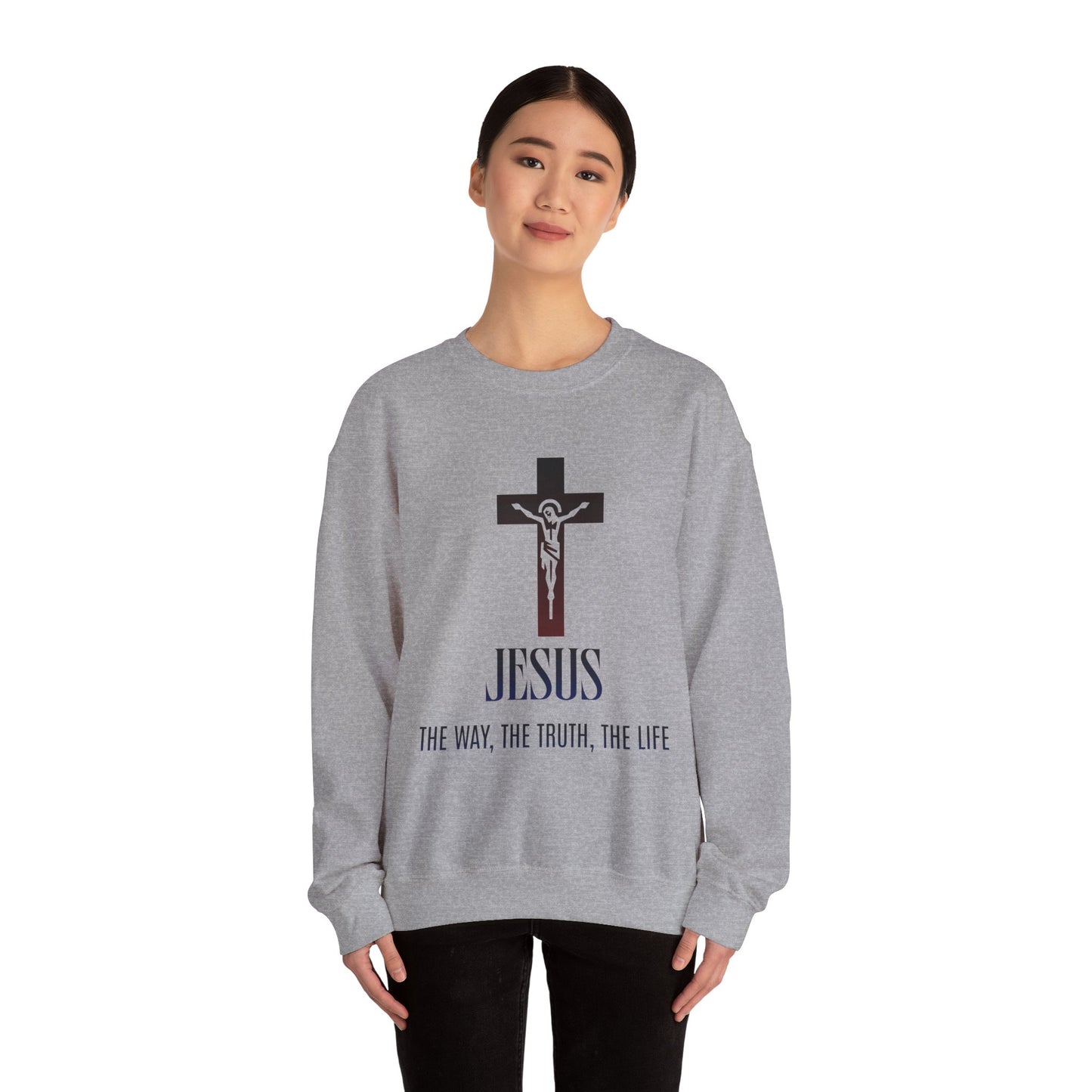 Jesus Cross Crewneck Sweatshirt — "The Way, The Truth, The Life" Christian Pullover