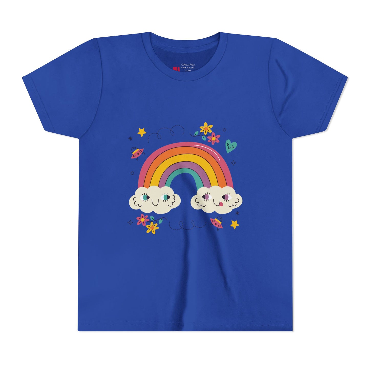 Youth Rainbow Tee — Cute Smiling Clouds & Rainbow Kids Shirt