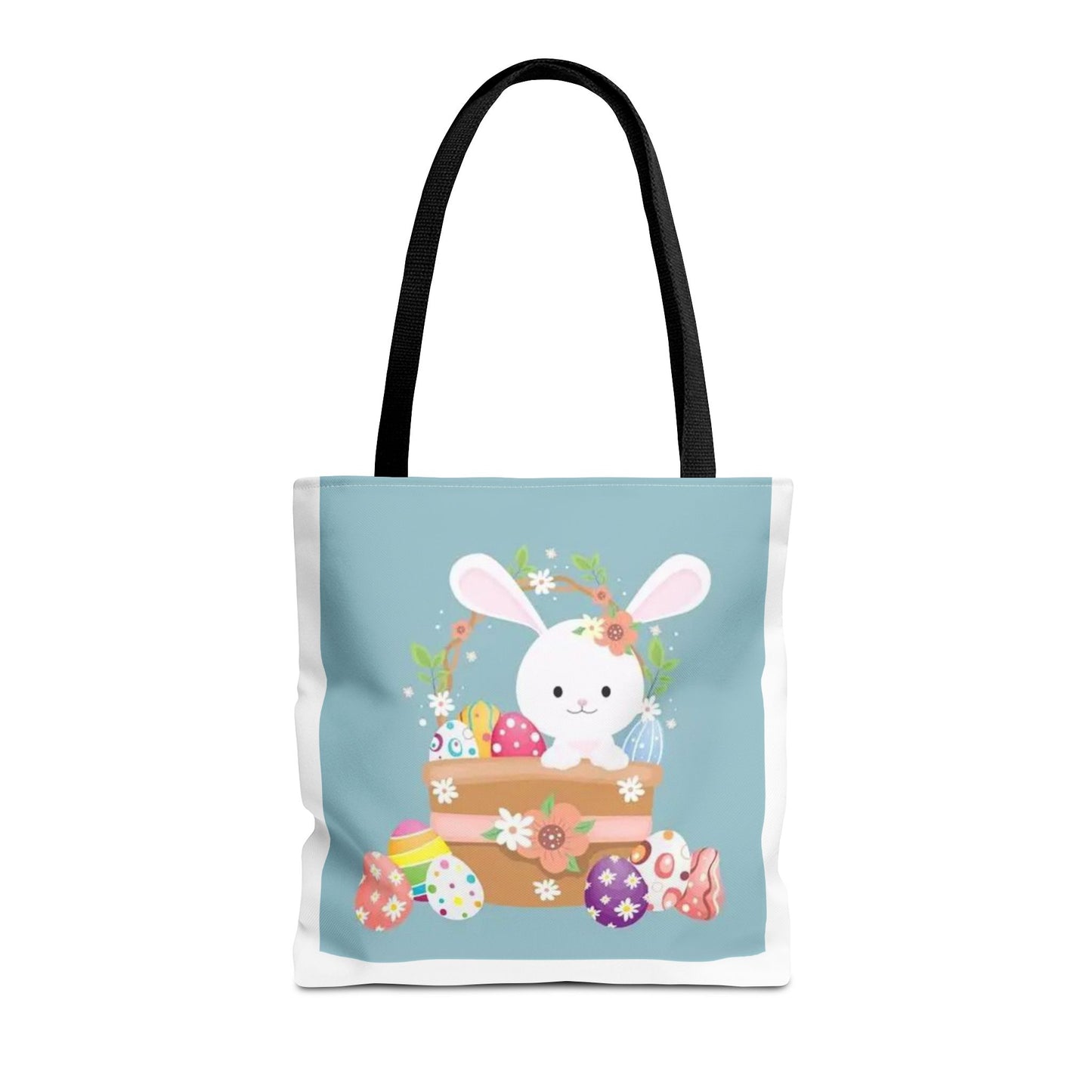 Easter Bunny Tote Bag — Cute Floral Bunny with Painted Eggs All-Over Print