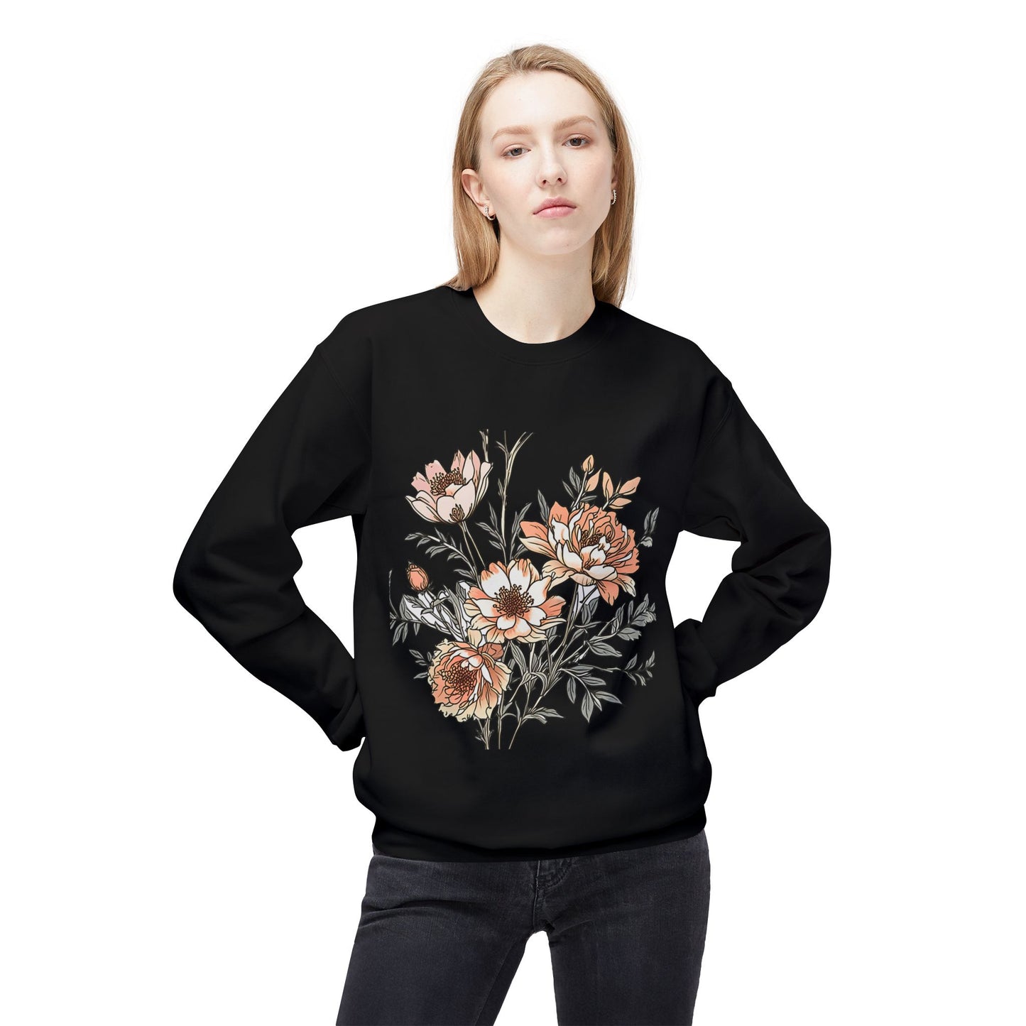 Floral Bouquet Crewneck Sweatshirt — Vintage Peach Blooms
