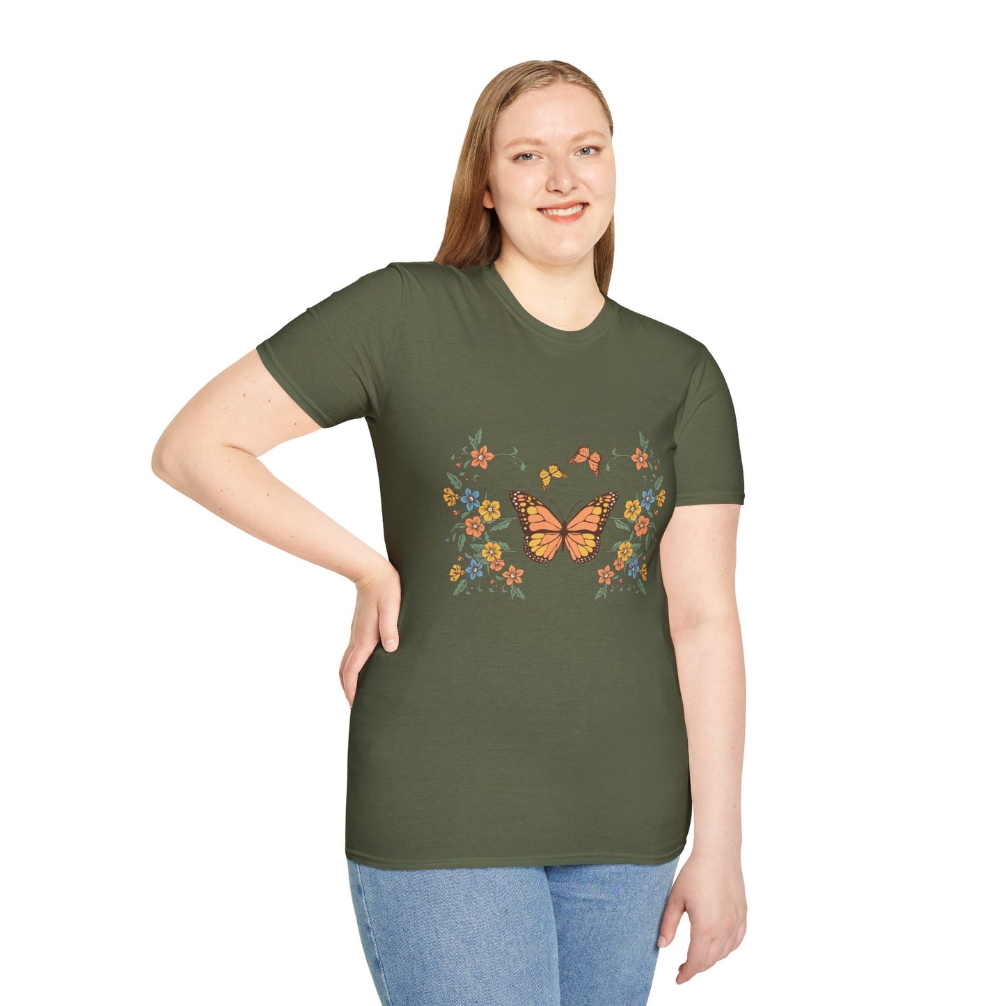 Monarch Butterfly Floral Tee — Vintage Botanical Butterfly T-Shirt