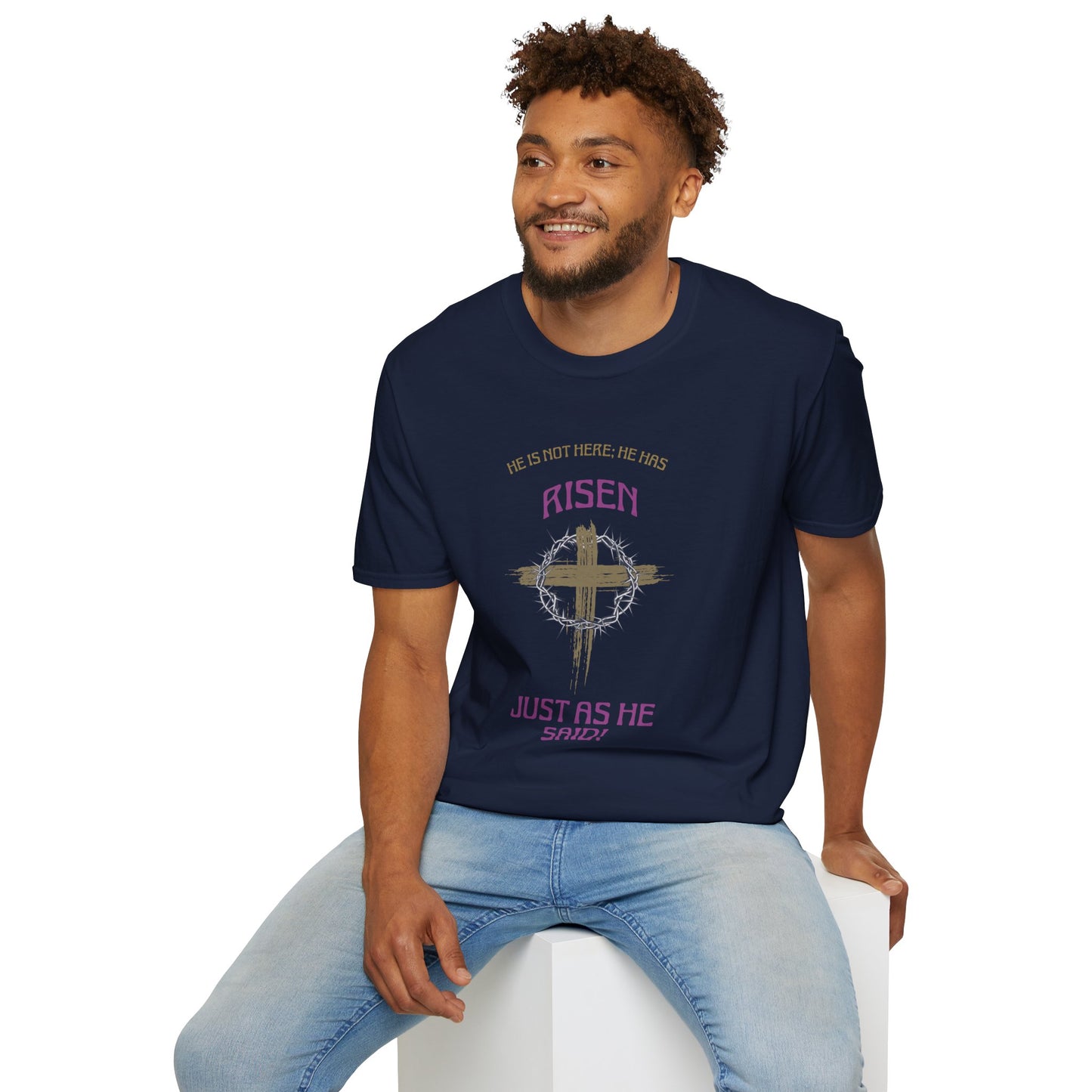 Christian Risen Cross T-Shirt — "He Is Not Here, He’s Risen" Easter Tee