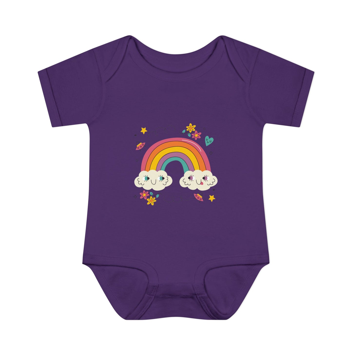 Baby Bodysuit — Cute Rainbow with Smiling Clouds Infant Onesie