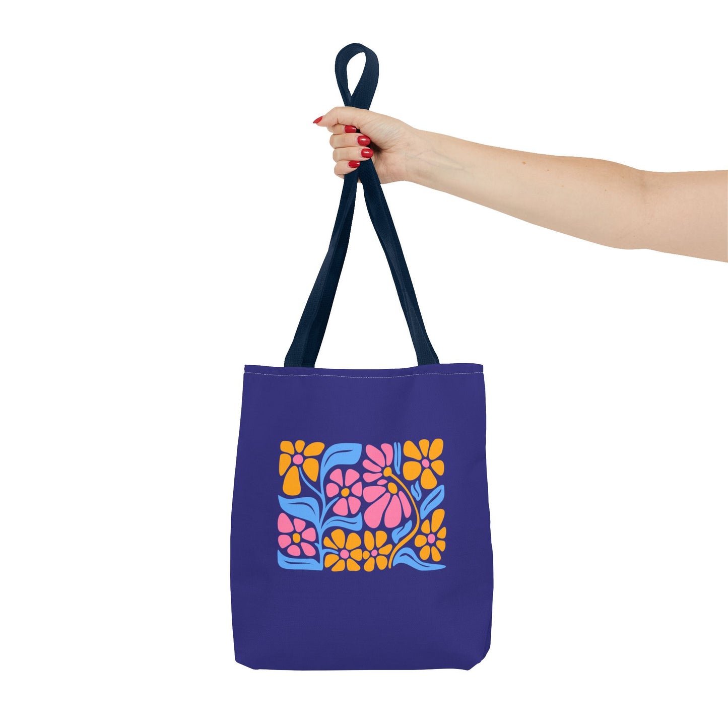 Floral Pop Tote Bag — Bright Retro Flower Pattern on Purple