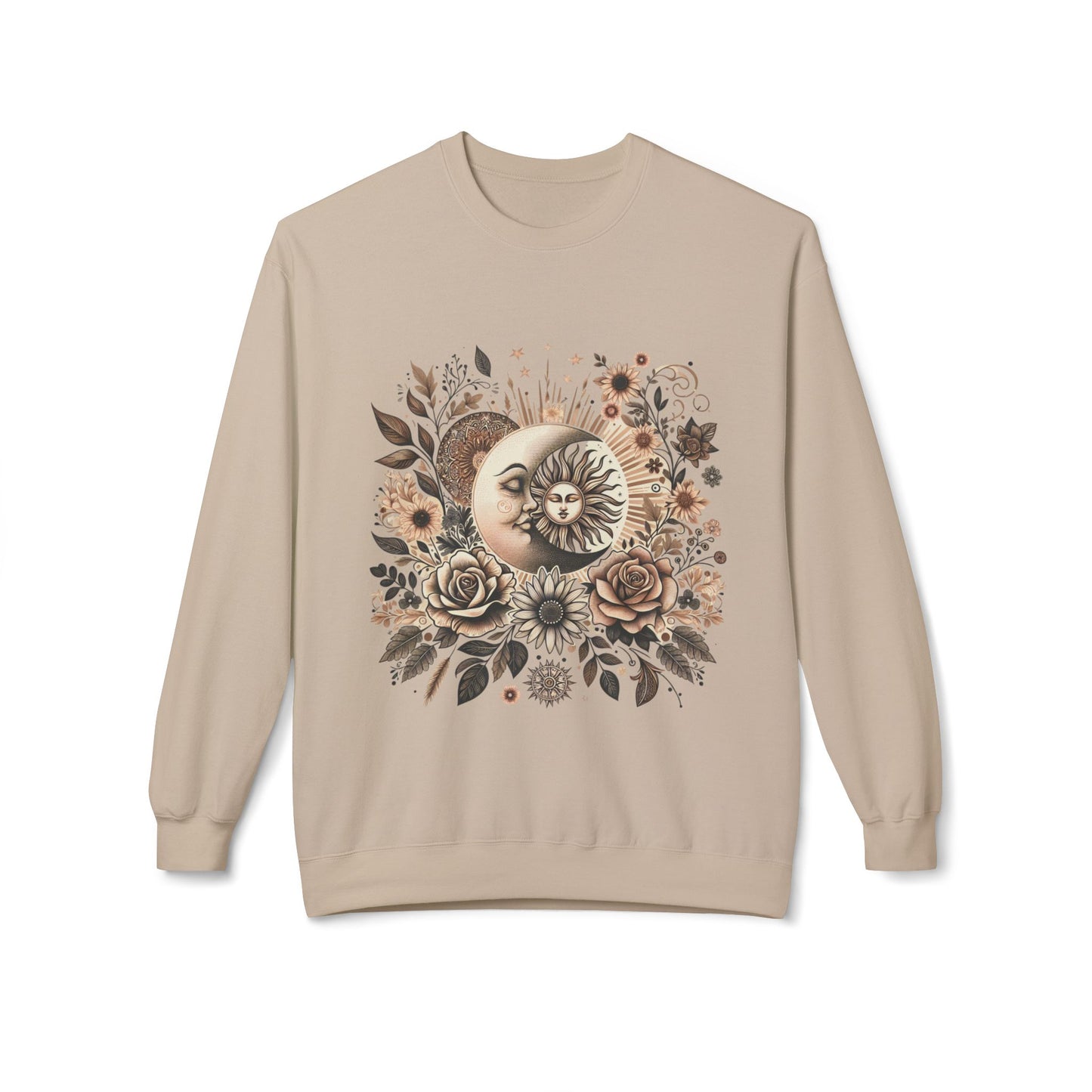 Celestial Sun & Moon Floral Crewneck Sweatshirt