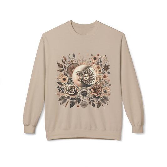 Celestial Sun & Moon Floral Crewneck Sweatshirt