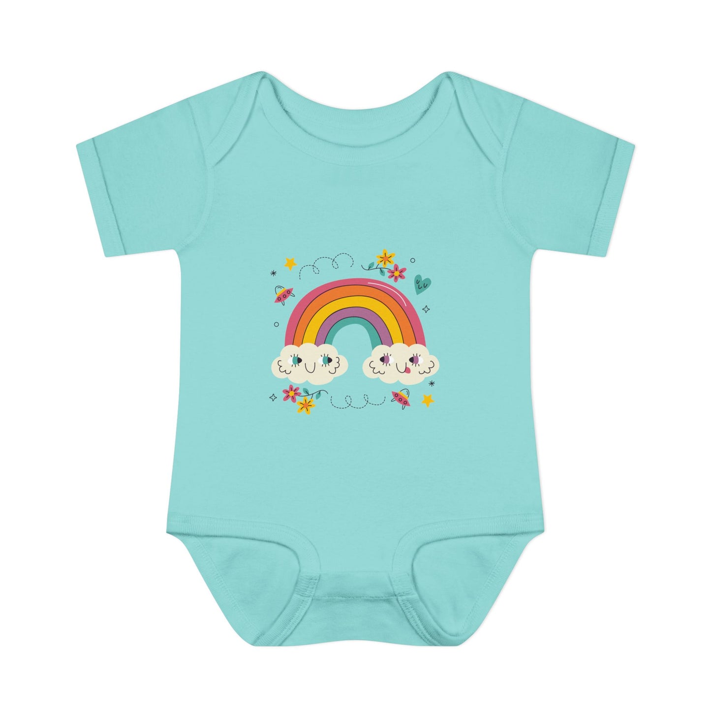 Baby Bodysuit — Cute Rainbow with Smiling Clouds Infant Onesie