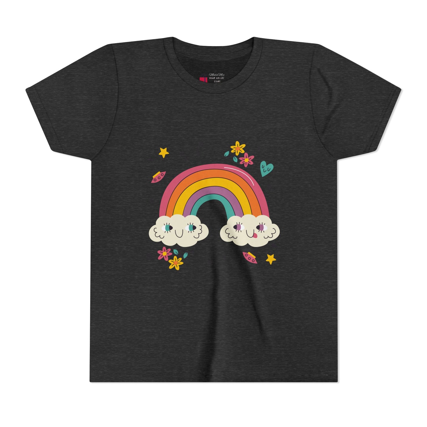 Youth Rainbow Tee — Cute Smiling Clouds & Rainbow Kids Shirt