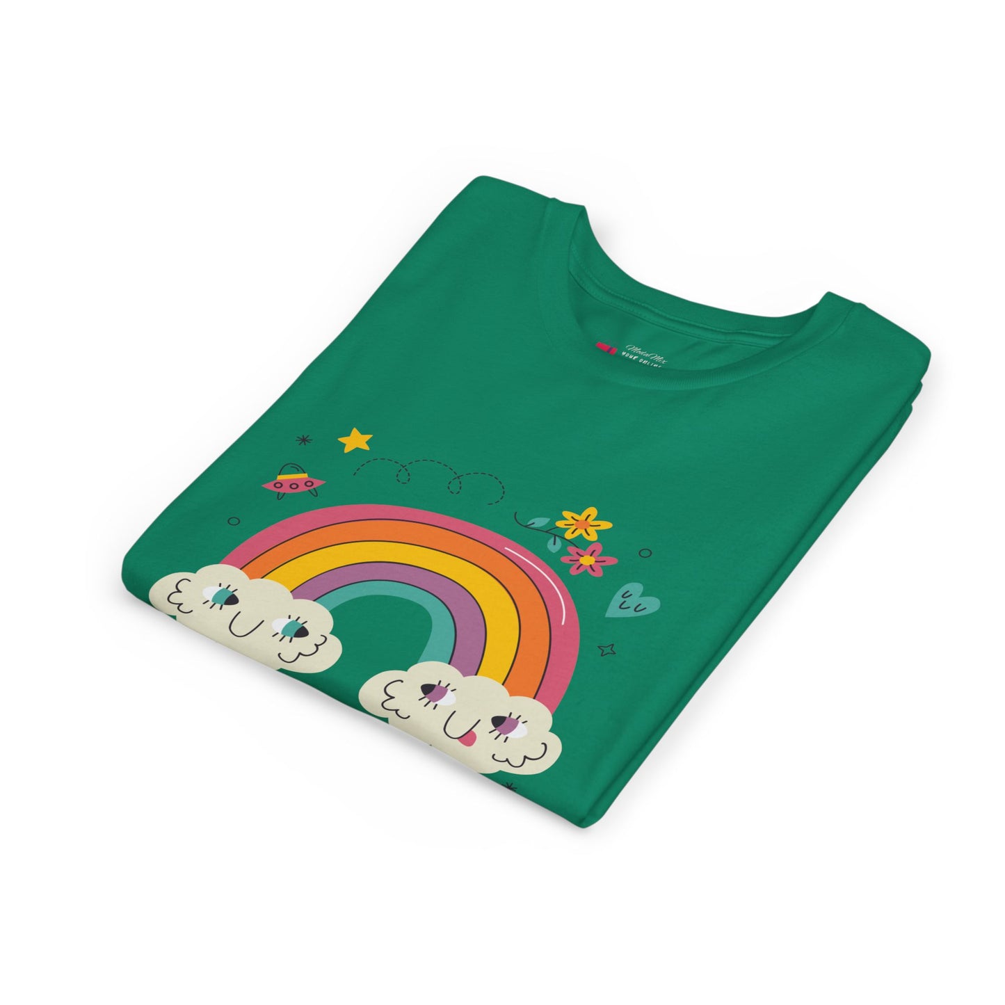 Youth Rainbow Tee — Cute Smiling Clouds & Rainbow Kids Shirt