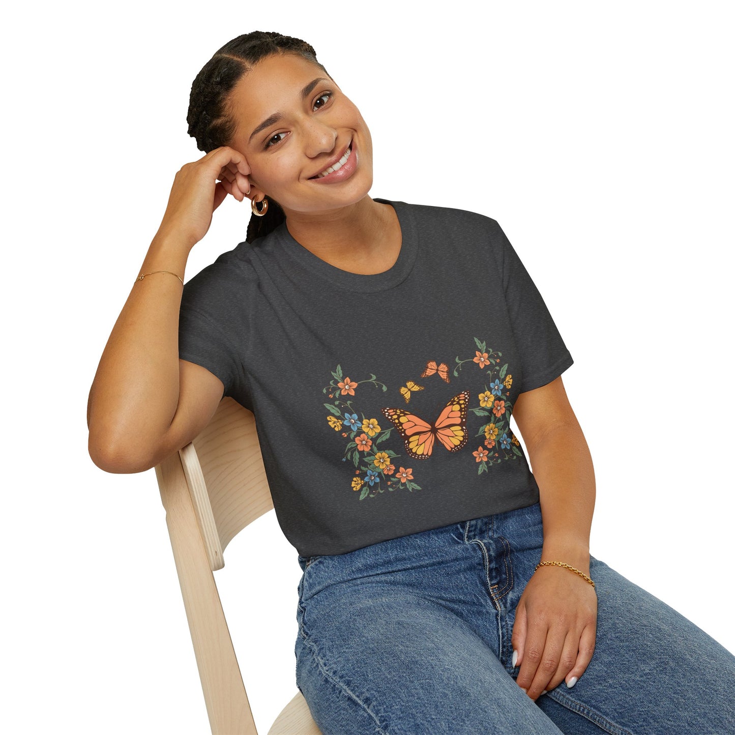 Monarch Butterfly Floral Tee — Vintage Botanical Butterfly T-Shirt