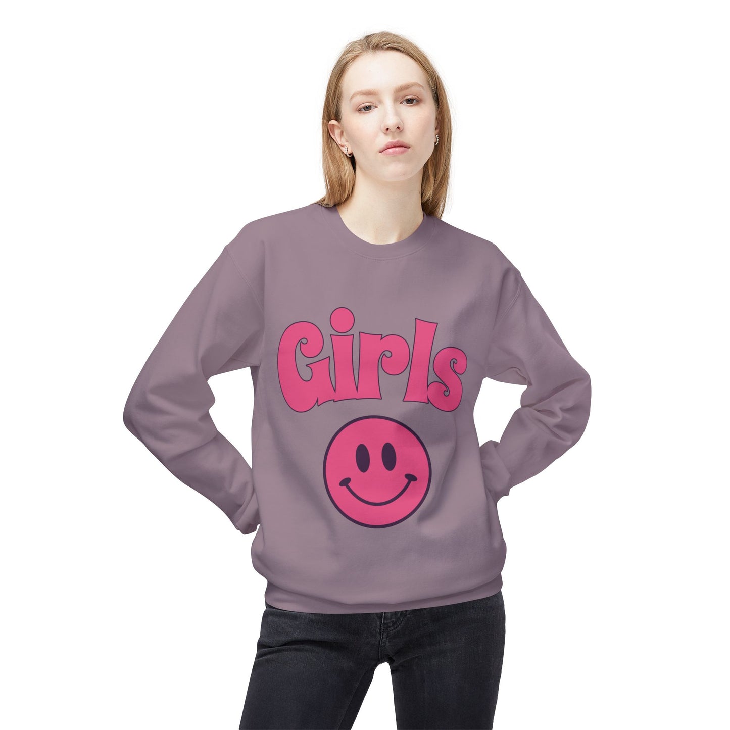 Girls Smiley Crewneck Sweatshirt – Retro Pink Logo