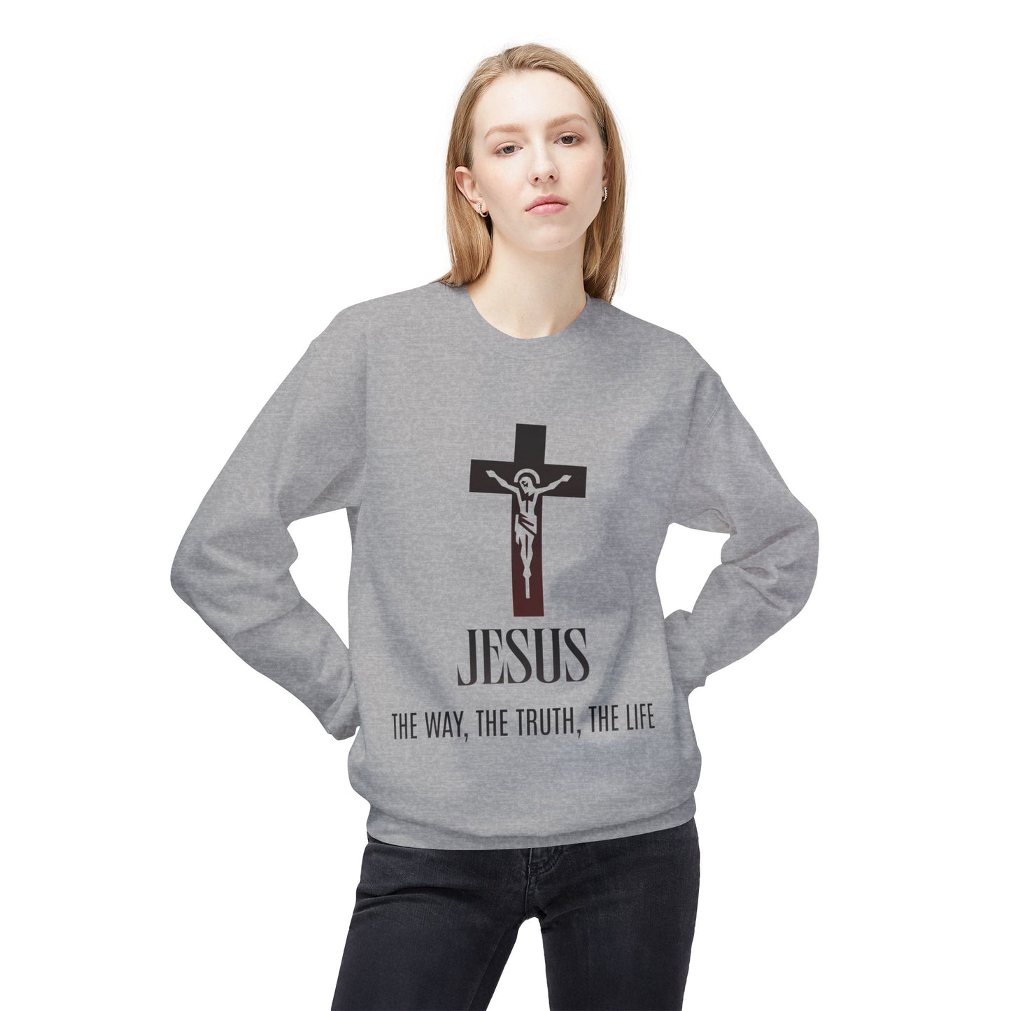Jesus Cross Crewneck Sweatshirt — "Jesus: The Way, The Truth, The Life" Christian Pullover