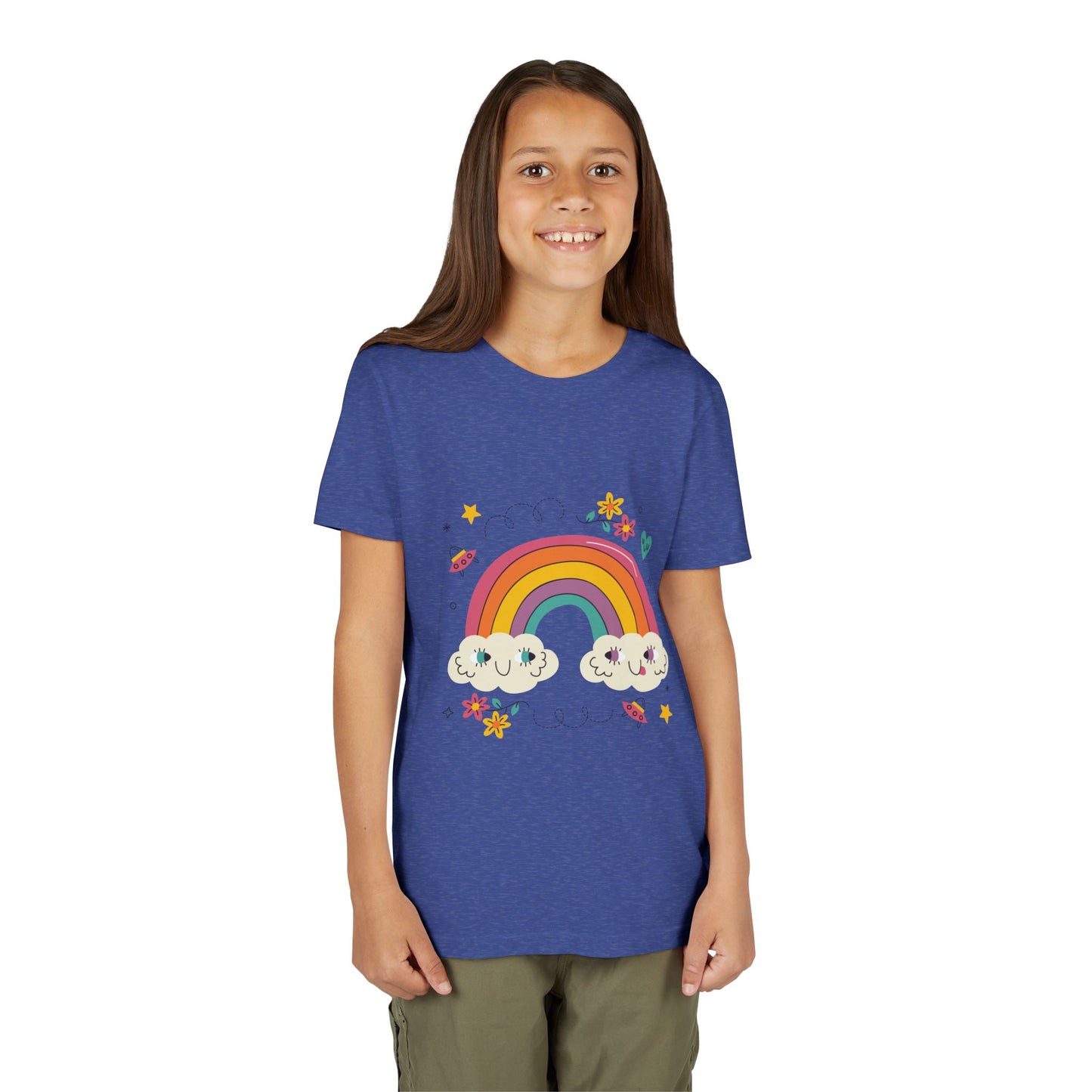 Youth Rainbow Tee — Cute Smiling Clouds & Rainbow Kids Shirt