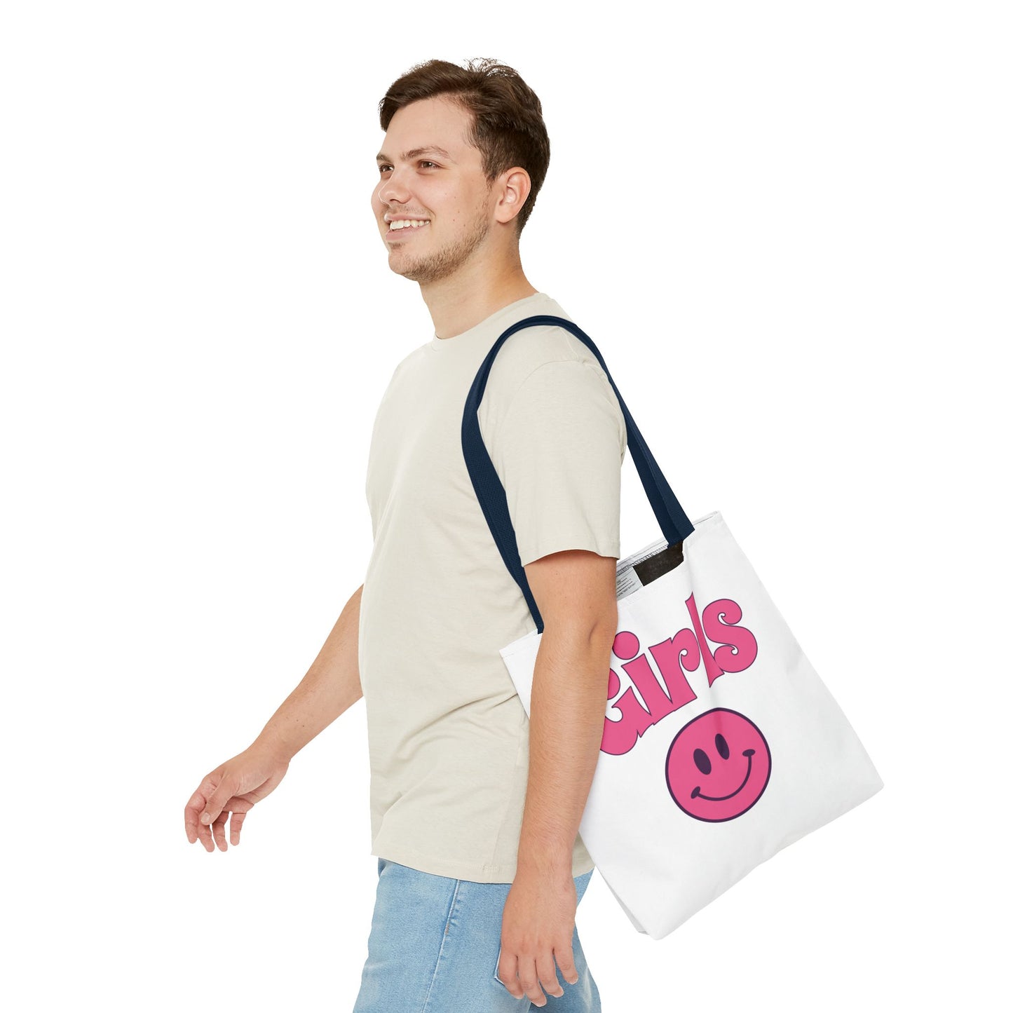 Girls Pink Smile Tote Bag — Cute Retro Smiley Shopper
