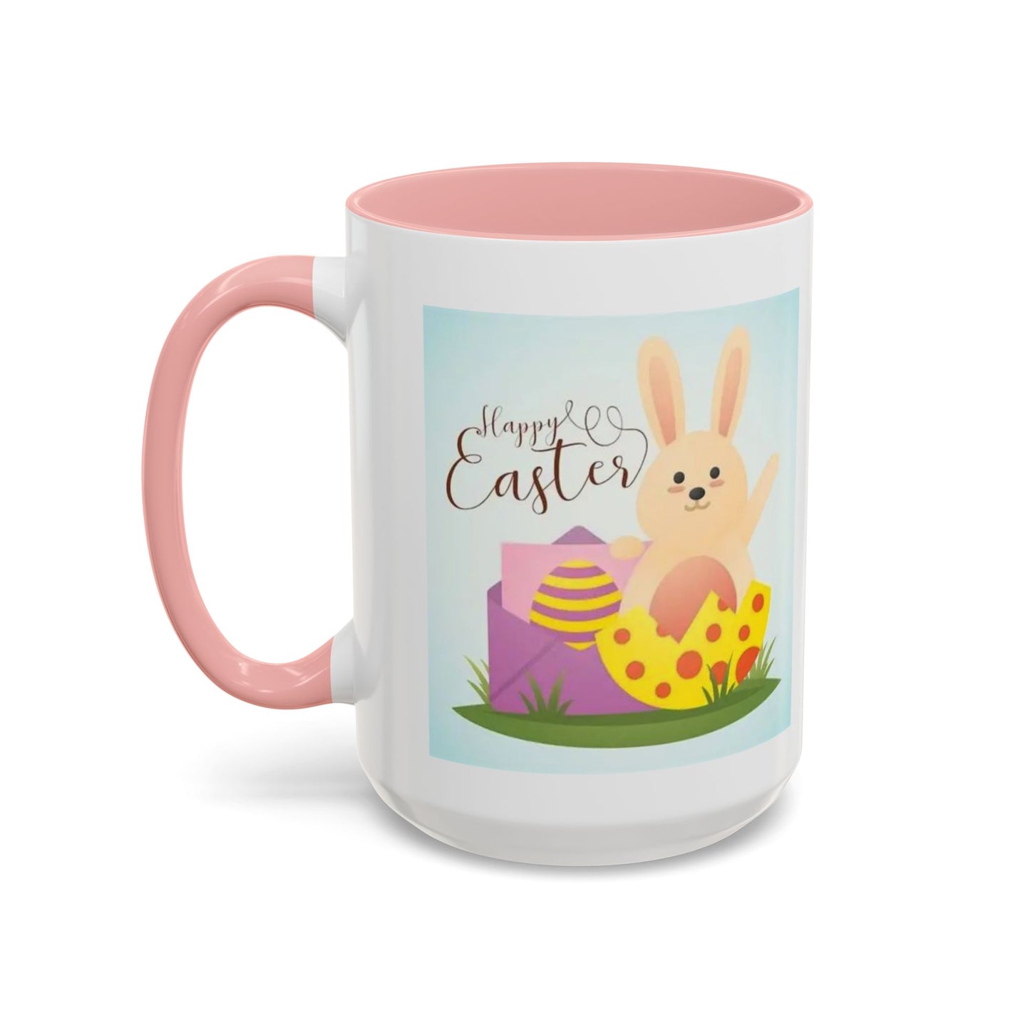 Easter Bunny Accent Coffee Mug – "Happy Easter" Spring Bunny & Egg Design (11/15oz)