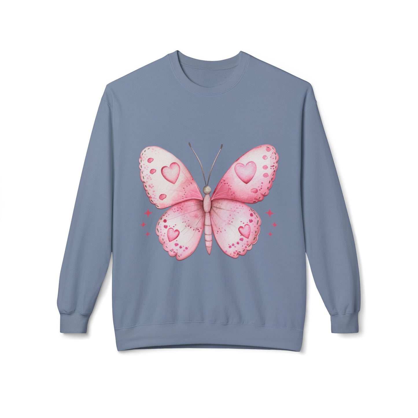 Butterfly Heart Sweatshirt — Pink Watercolor Butterfly Crewneck