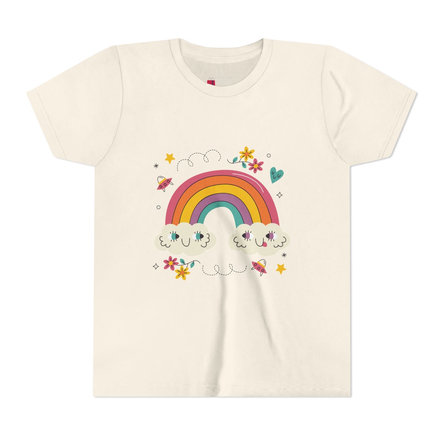 Youth Rainbow Tee — Cute Smiling Clouds & Rainbow Kids Shirt