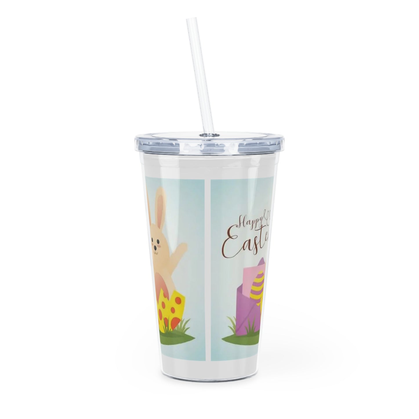 Easter Bunny Plastic Tumbler with Straw — Cute Spring Egg Design