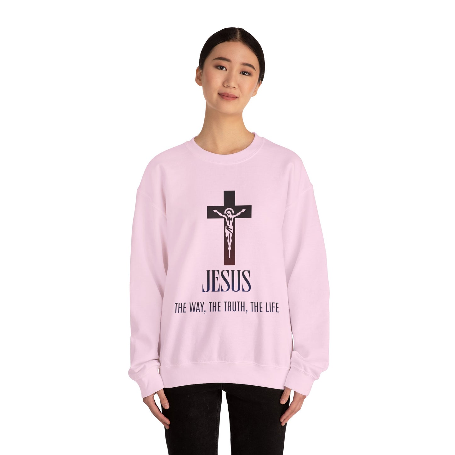 Jesus Cross Crewneck Sweatshirt — "The Way, The Truth, The Life" Christian Pullover