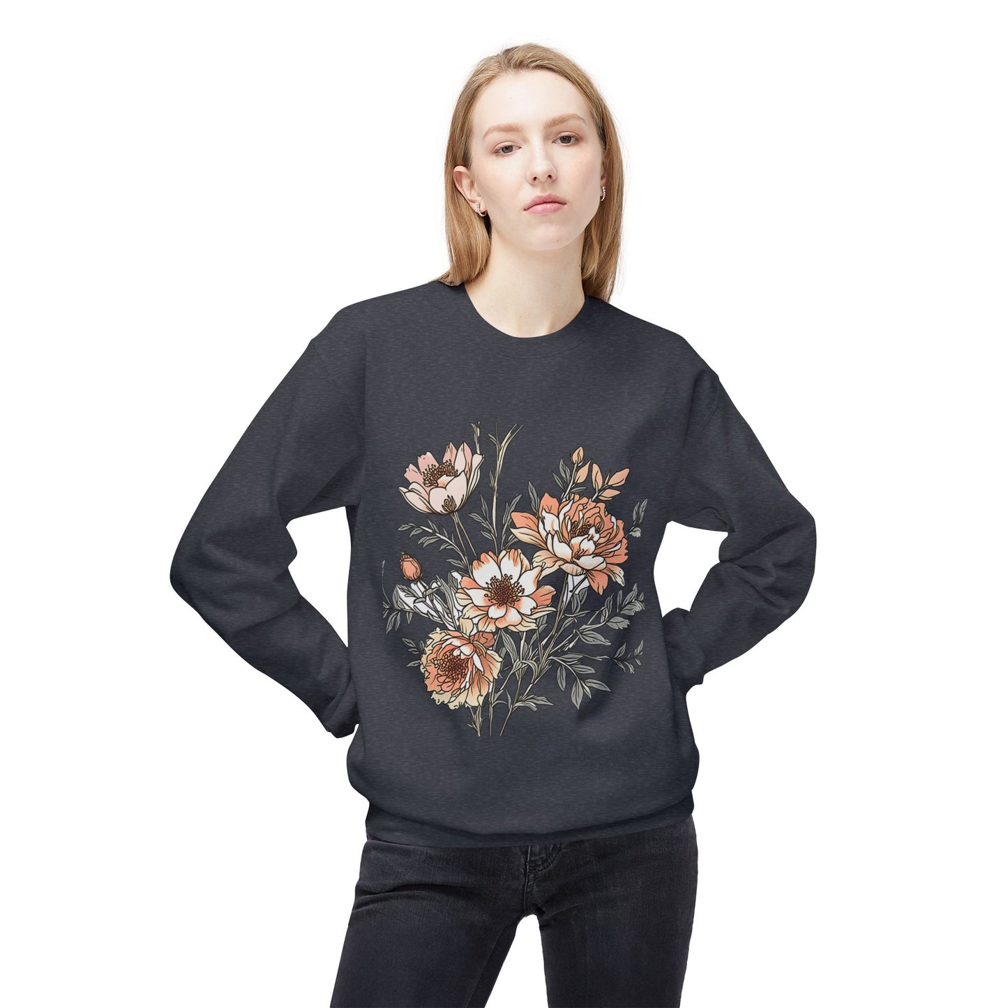 Floral Bouquet Crewneck Sweatshirt — Vintage Peach Blooms