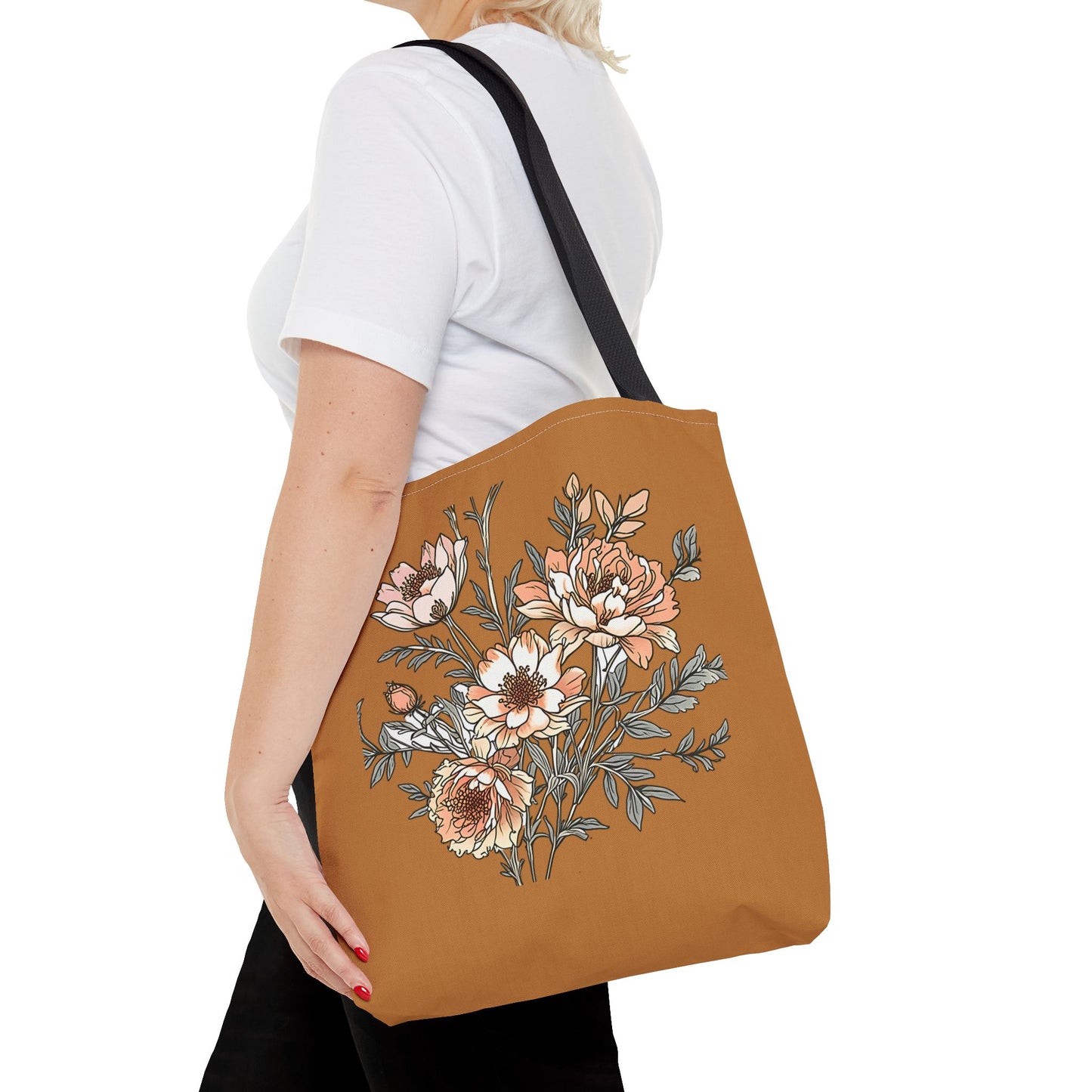 Floral Bouquet Tote Bag — Vintage Rust Floral Canvas Tote