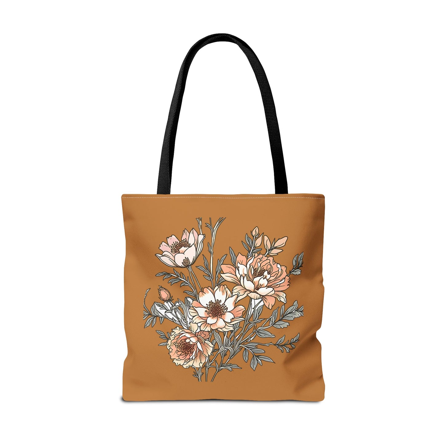 Floral Bouquet Tote Bag — Vintage Rust Floral Canvas Tote