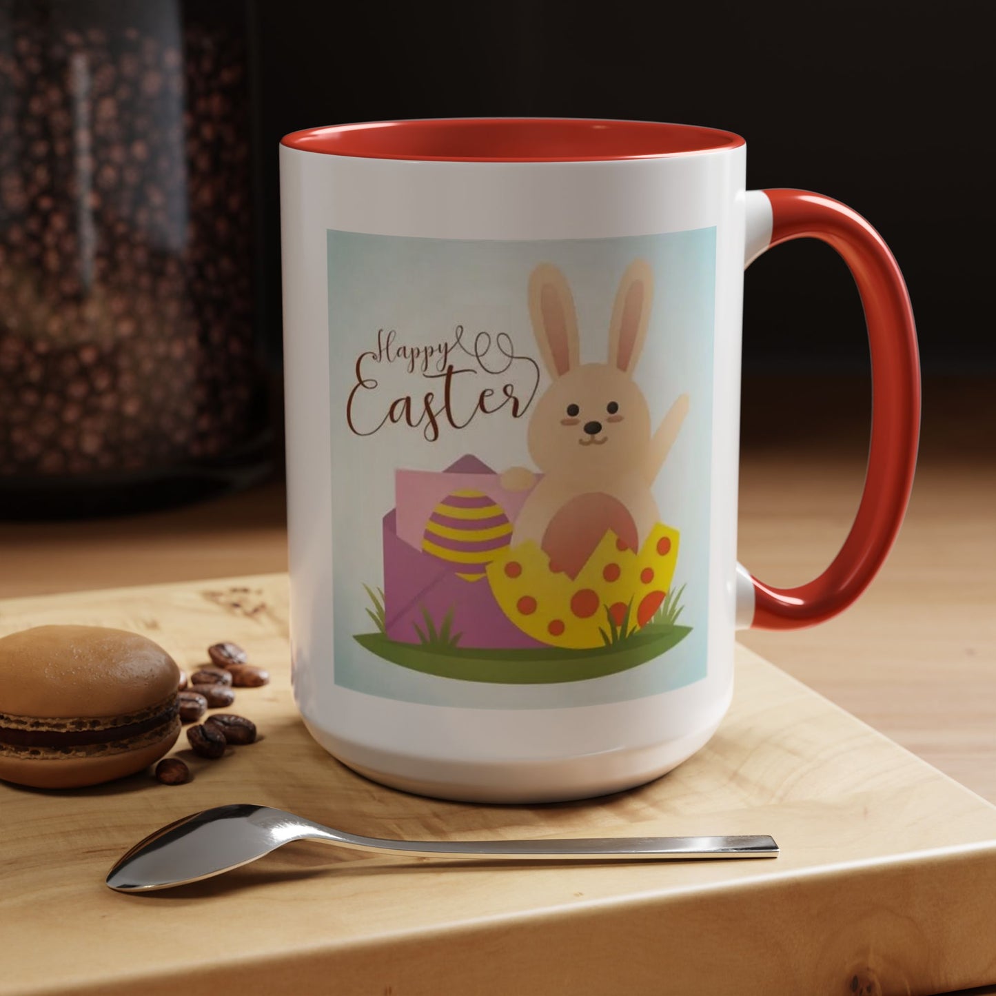 Easter Bunny Accent Coffee Mug – "Happy Easter" Spring Bunny & Egg Design (11/15oz)