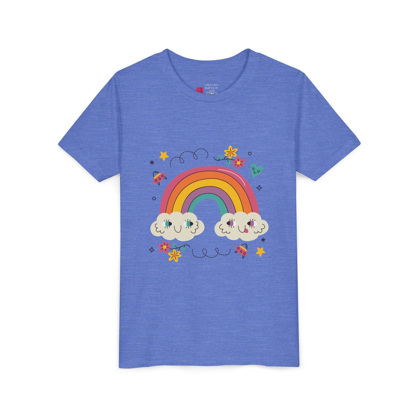 Youth Rainbow Tee — Cute Smiling Clouds & Rainbow Kids Shirt