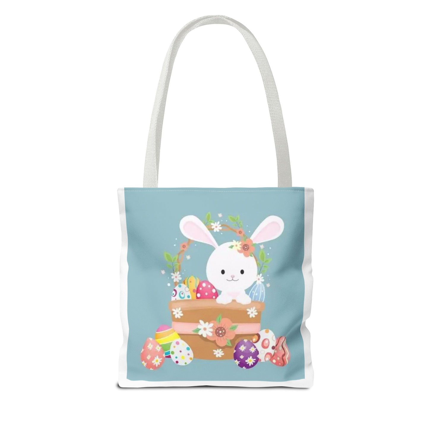 Easter Bunny Tote Bag — Cute Floral Bunny with Painted Eggs All-Over Print