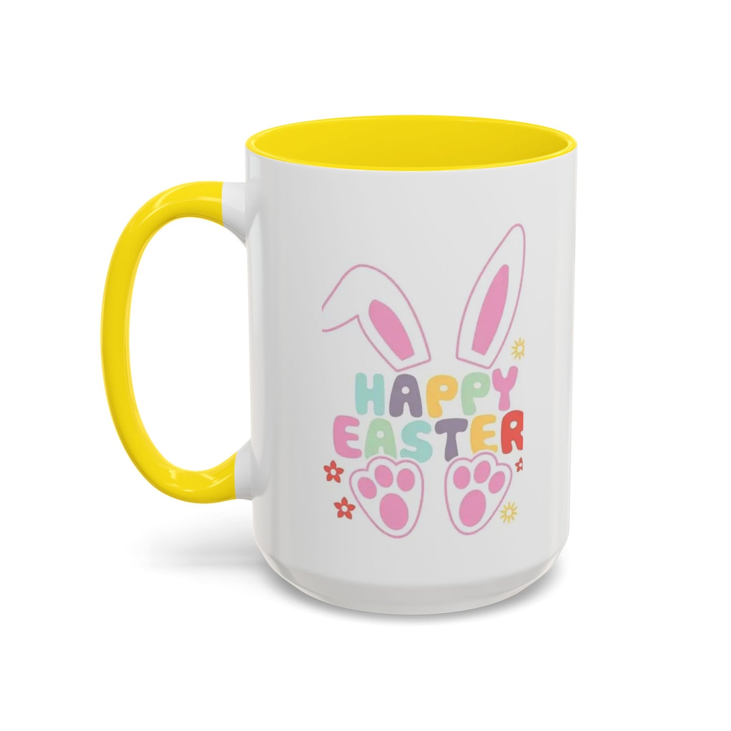 Happy Easter Bunny Accent Coffee Mug — Pink Interior 11/15oz