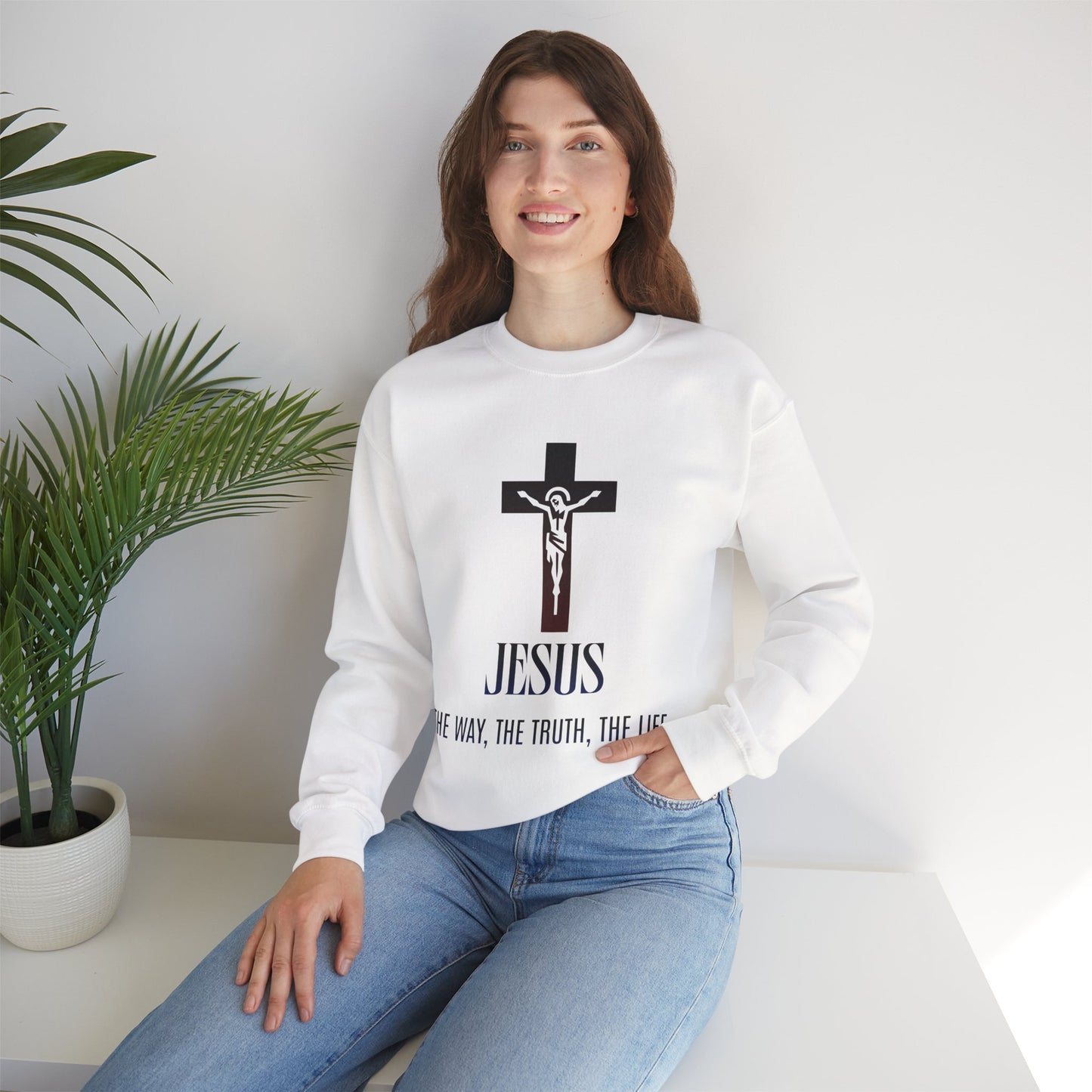 Jesus Cross Crewneck Sweatshirt — "The Way, The Truth, The Life" Christian Pullover