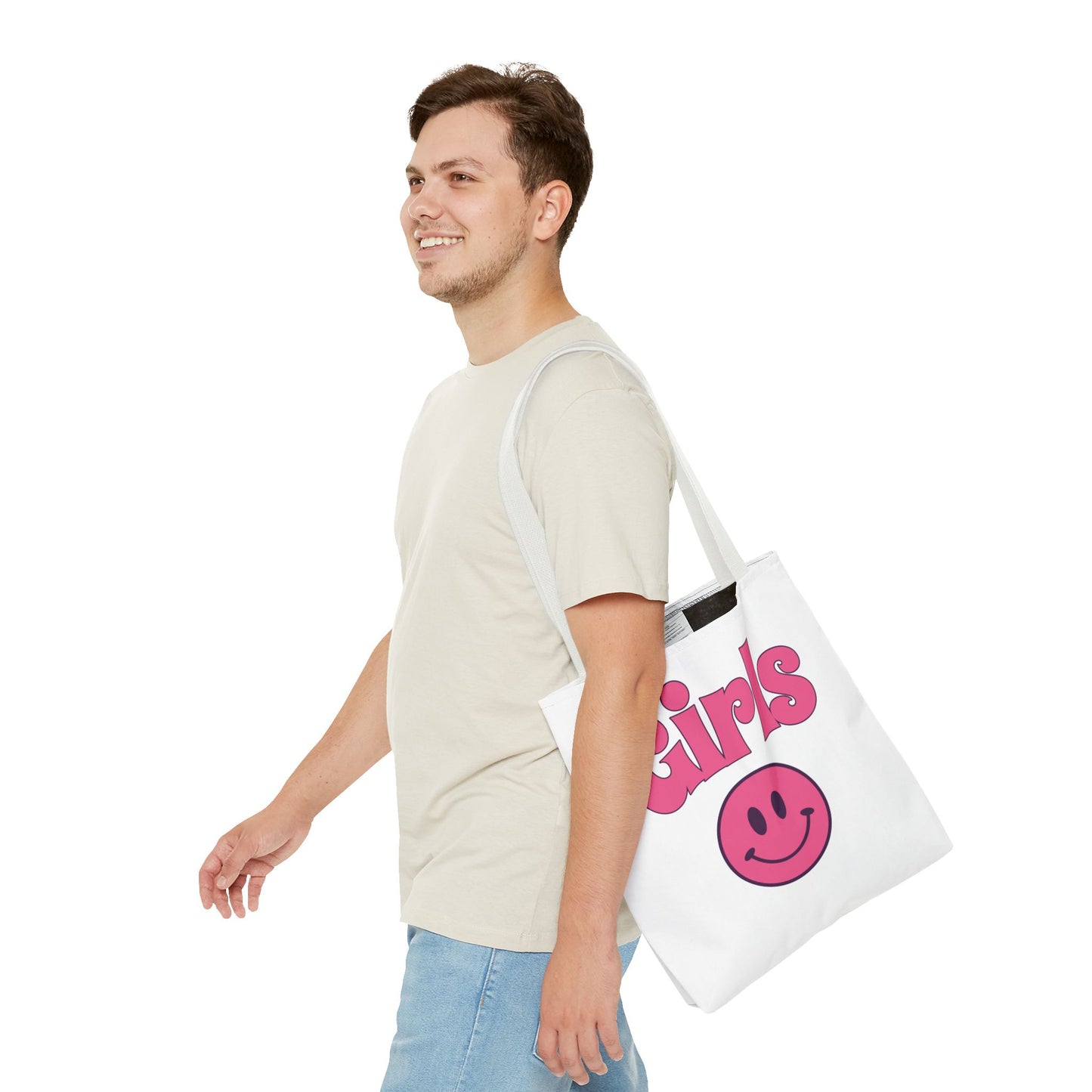 Girls Pink Smile Tote Bag — Cute Retro Smiley Shopper