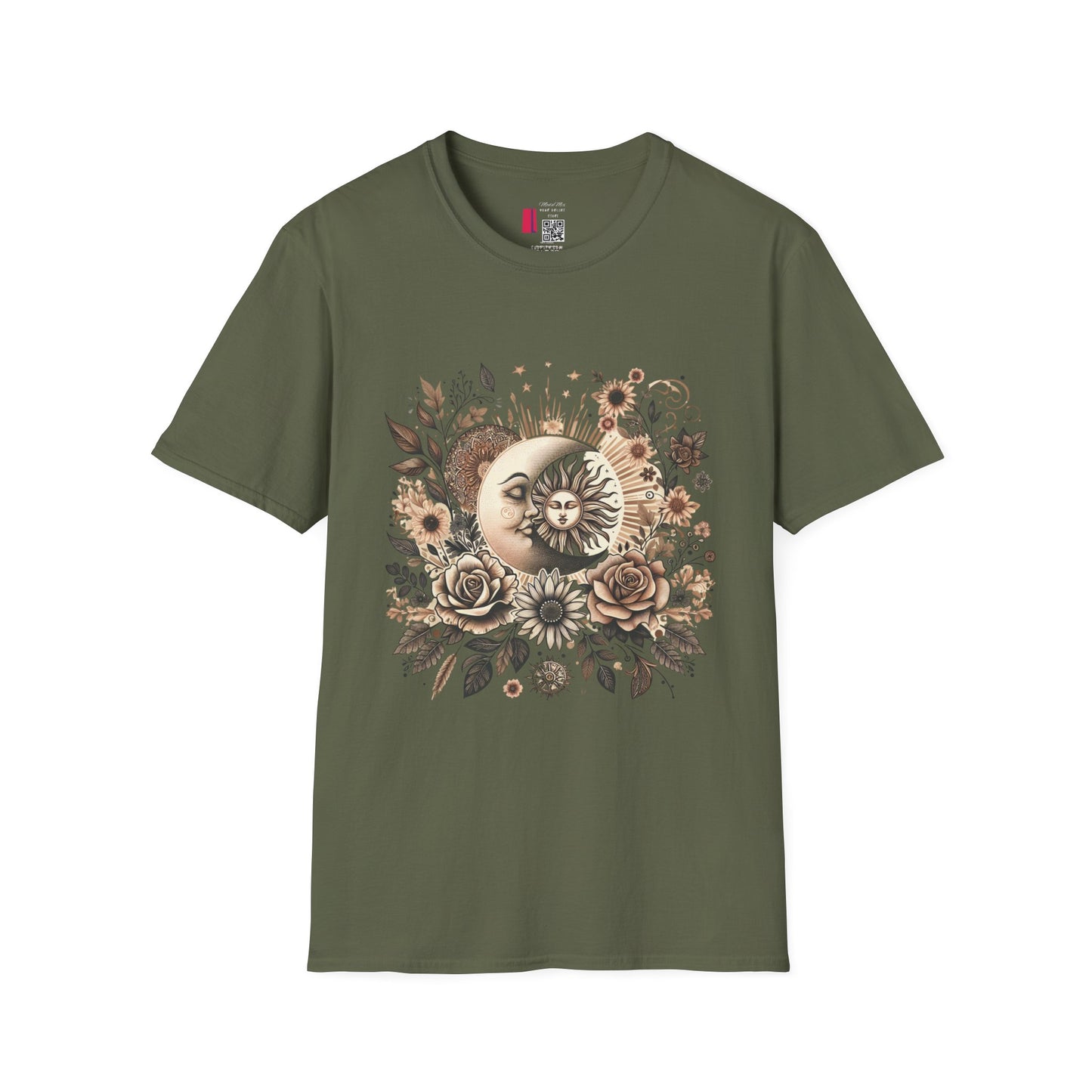 Celestial Sun & Moon Floral T-Shirt — Vintage Boho Astrology Tee